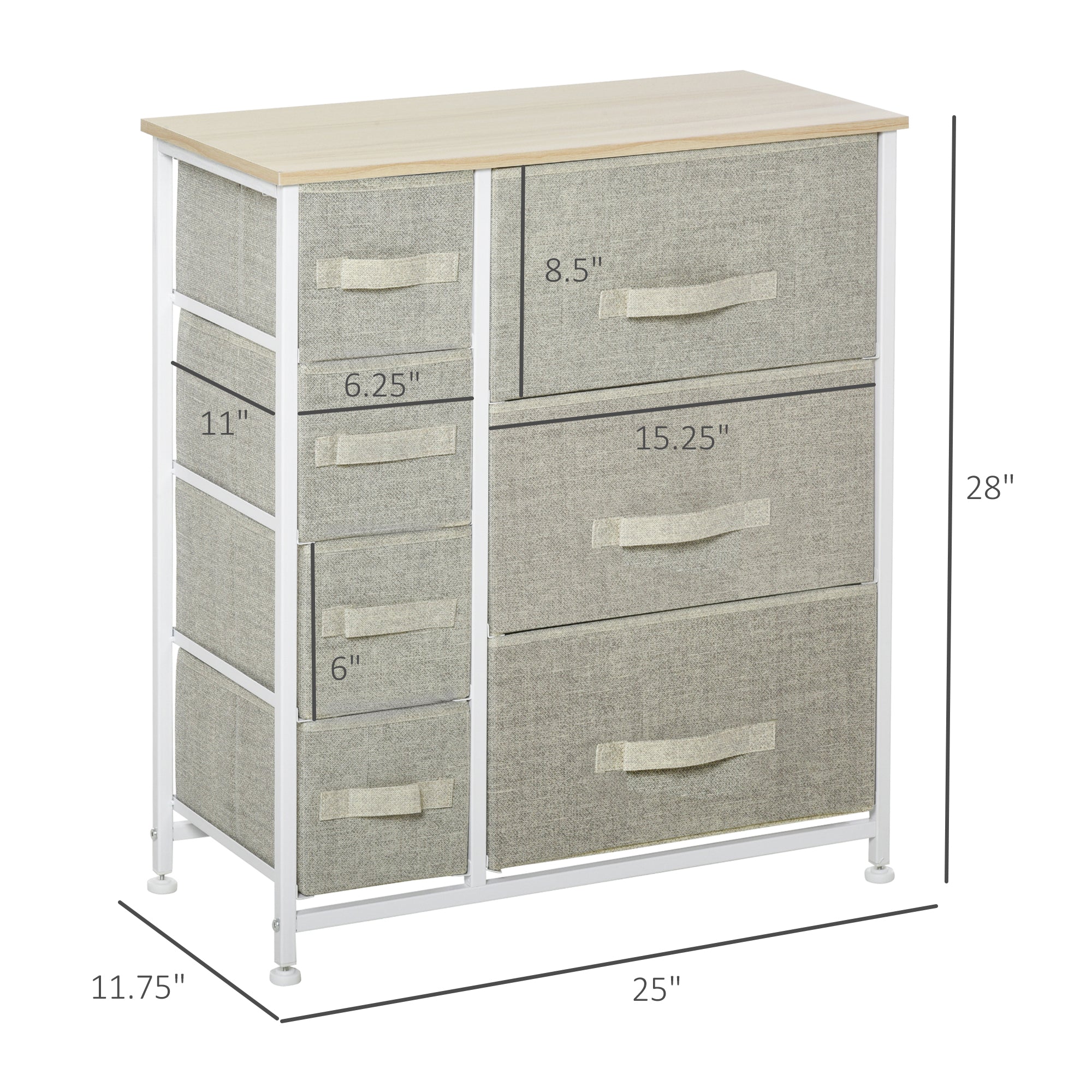 HOMCOM Dresser for Bedroom with 7 Drawers, Chest of Drawers with Metal Frame, Closet Fabric Dresser for Living Room, Entryway, Hallway, Light Grey