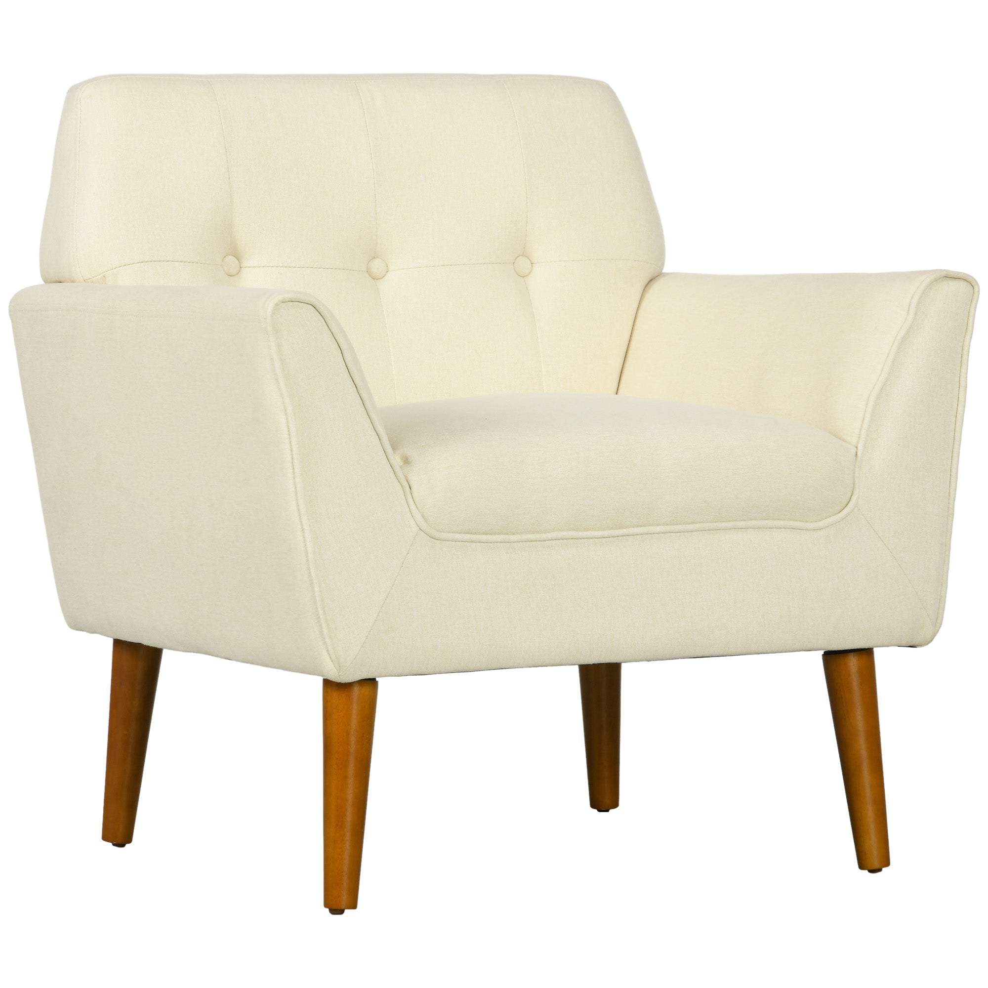 Traditional Accent Chair Button Tufted Armchair with Wood Legs for Living Room Bedroom Beige