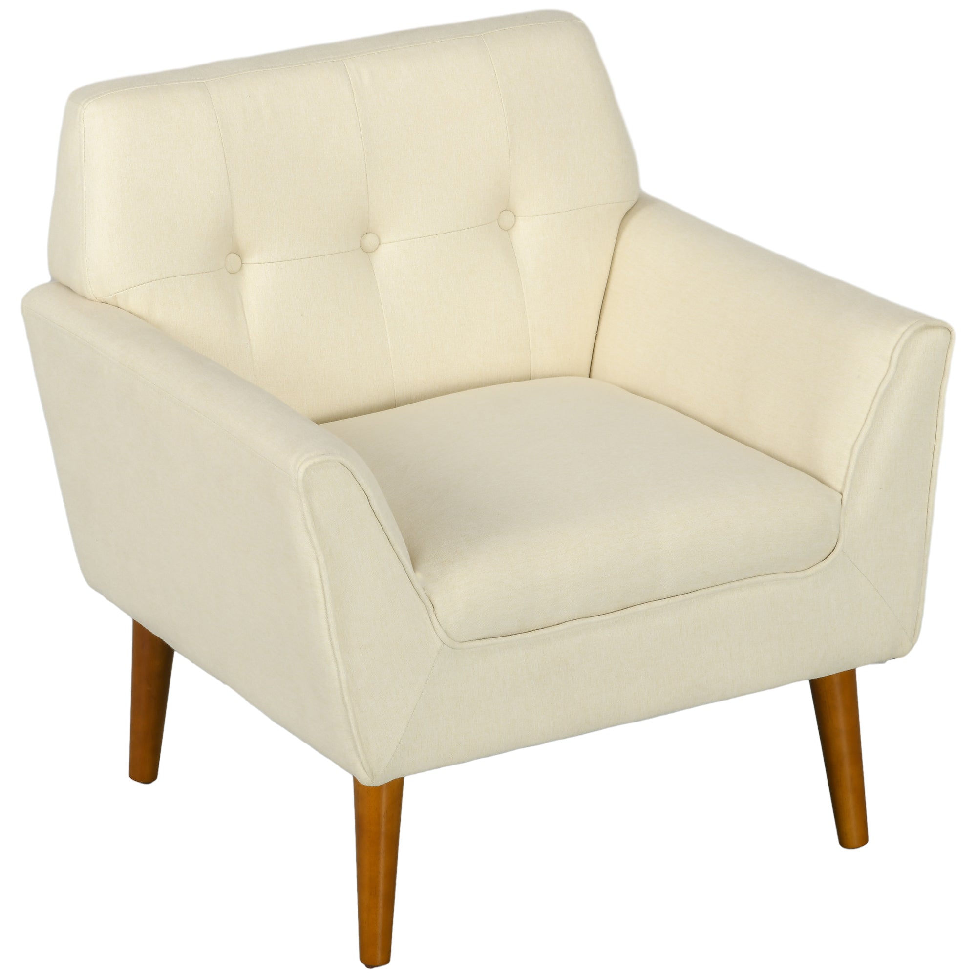 Traditional Accent Chair Button Tufted Armchair with Wood Legs for Living Room Bedroom Beige