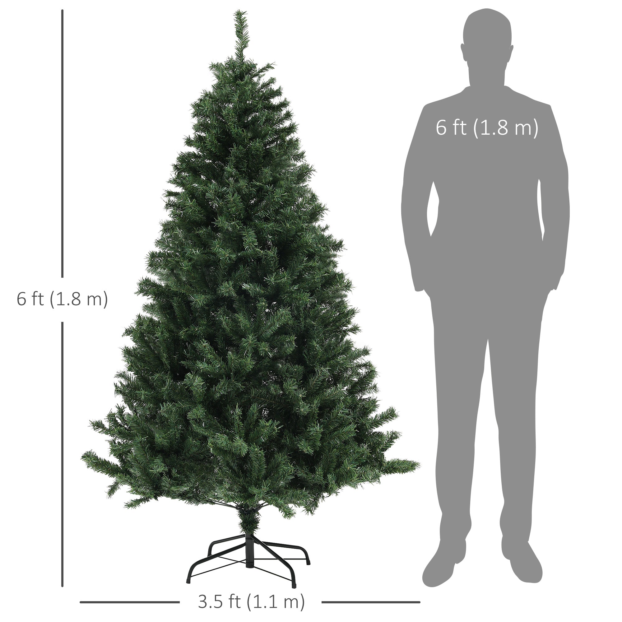 HOMCOM 6ft Artificial Christmas Tree, Xmas Tree with 1000 Branch Tips, Auto Open Holiday Party Décor with Steel Base for Home Office, Green