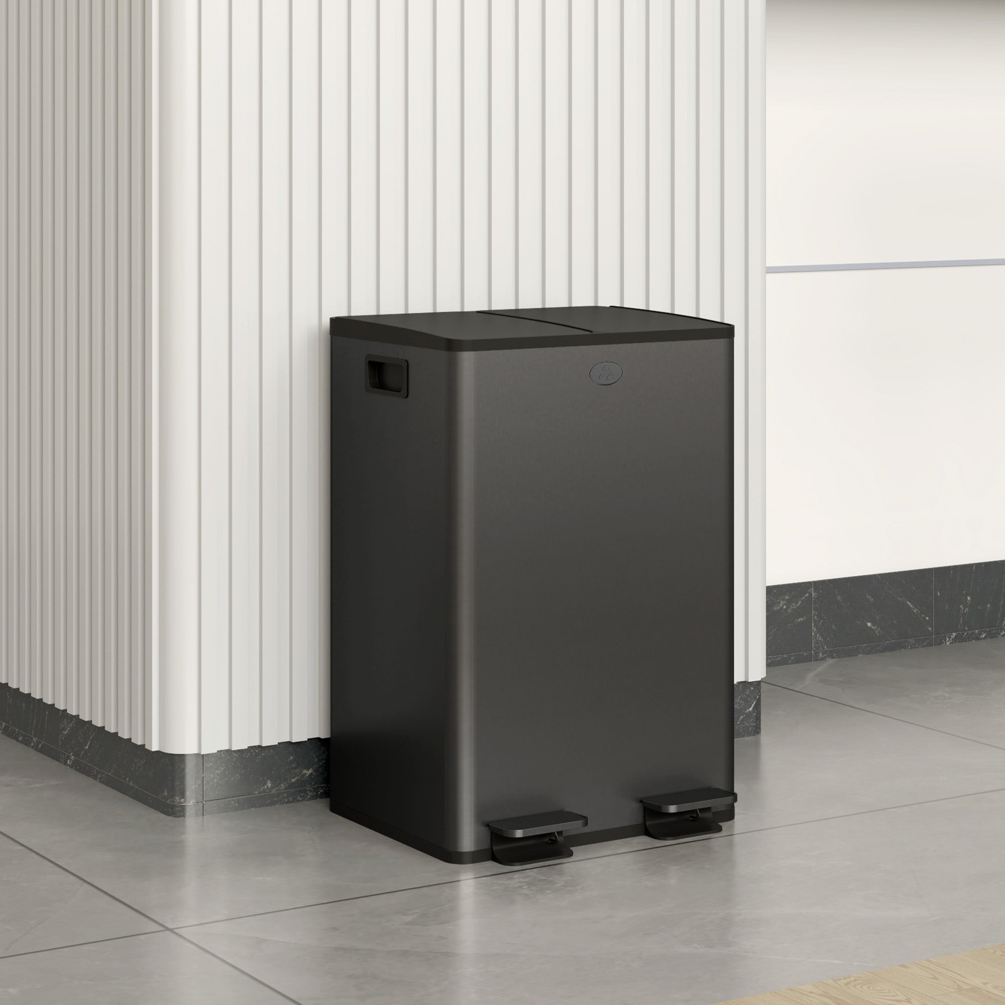 Dual Kitchen Bin, 2 x 28L Stainless Steel Double Rubbish Bin with Soft Close Lid, Removable Inner Buckets, Fingerprint-Proof for Recycling and Waste, Black