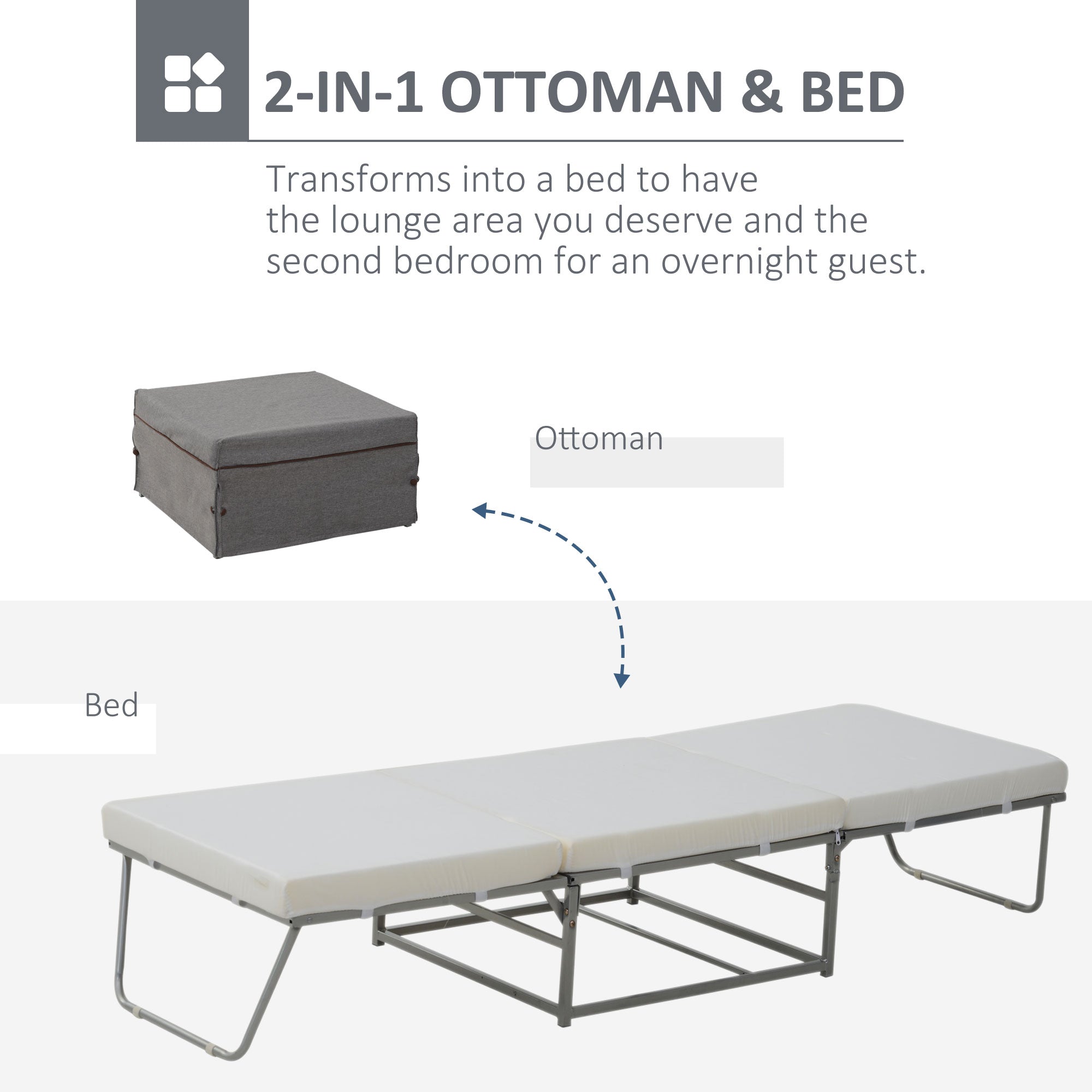 Convertible Ottoman Guest Sleeper Bed Gray