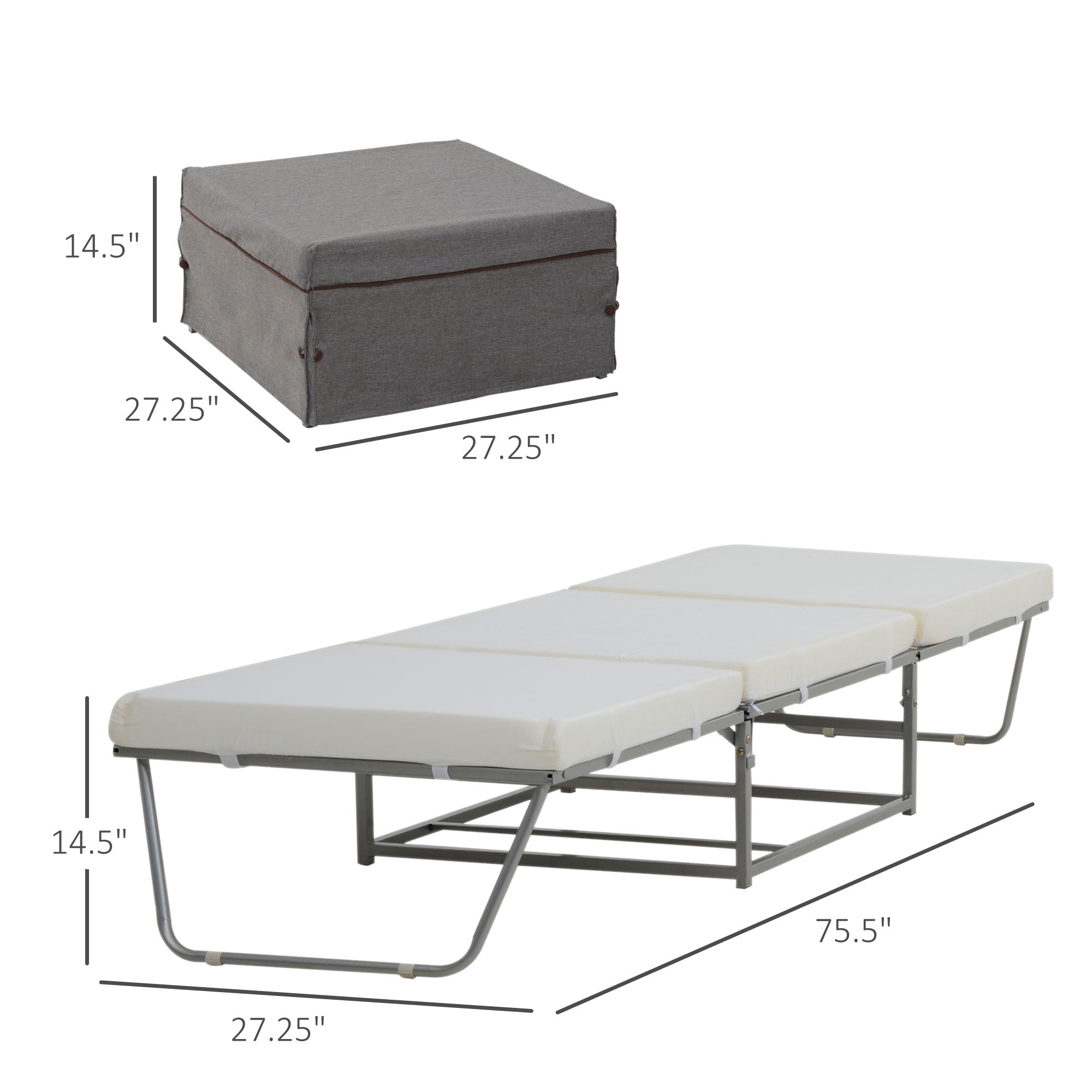 Convertible Ottoman Guest Sleeper Bed Gray