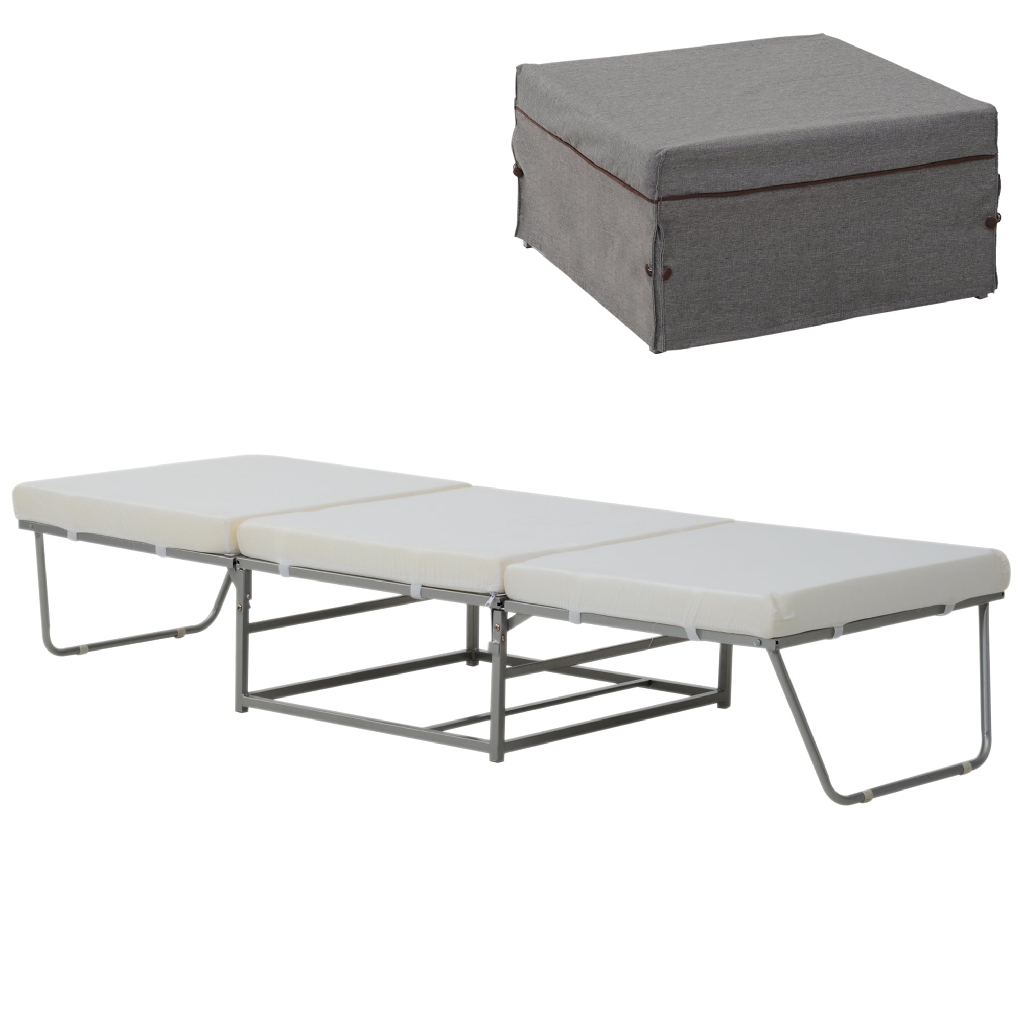 Convertible Ottoman Guest Sleeper Bed Gray