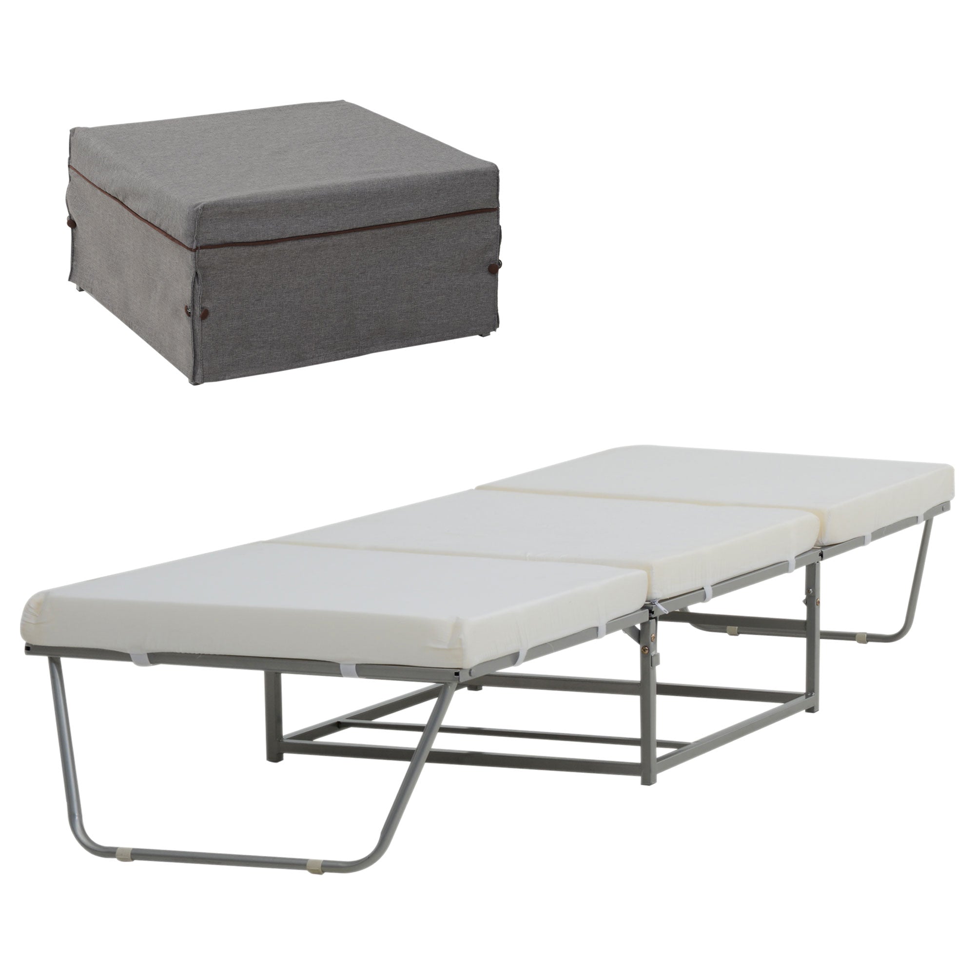 Convertible Ottoman Guest Sleeper Bed Gray