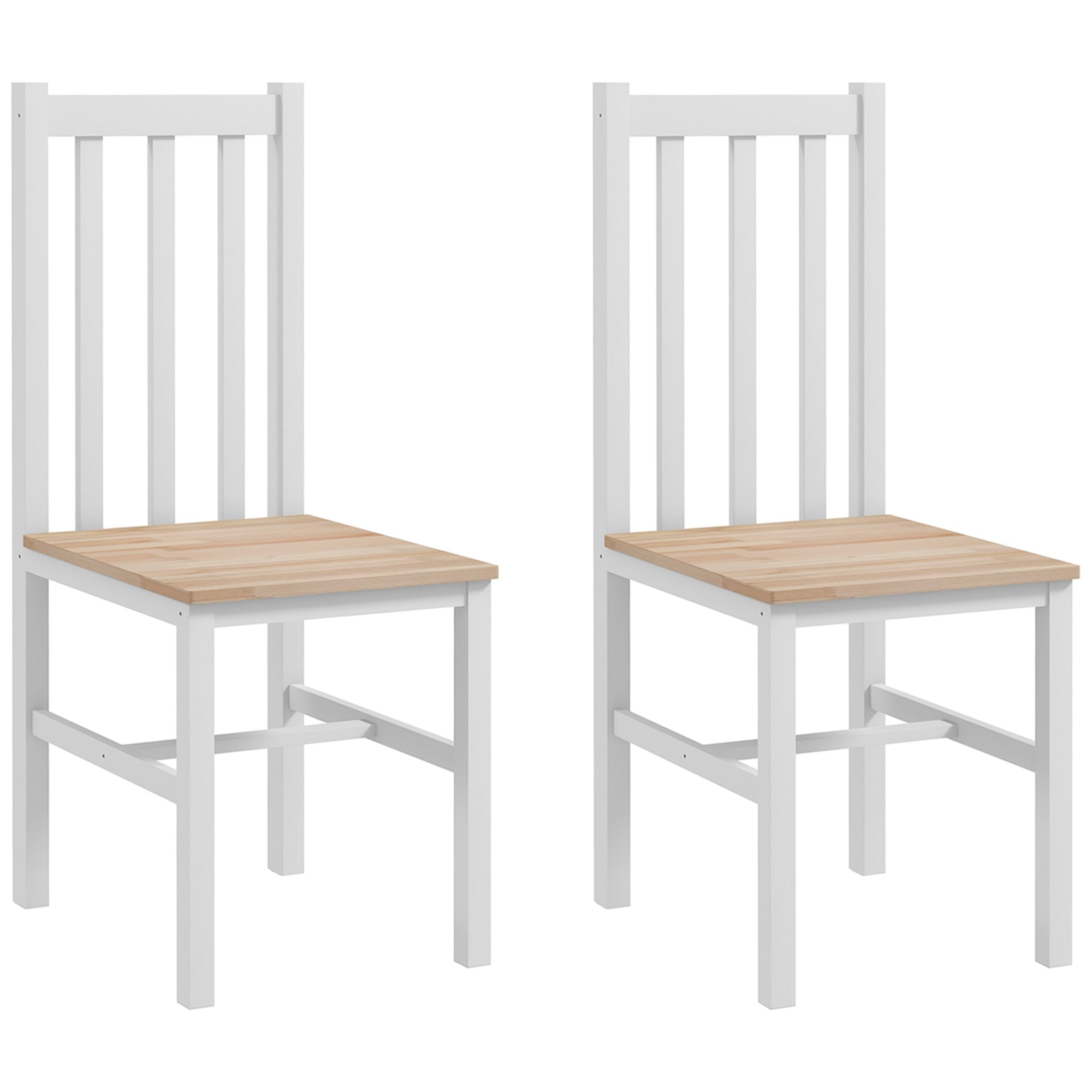 Farmhouse Dining Table Chairs, Set of 2 Pine Wood Kitchen Table Chairs with Slat Back for Living Room, Bedroom, White