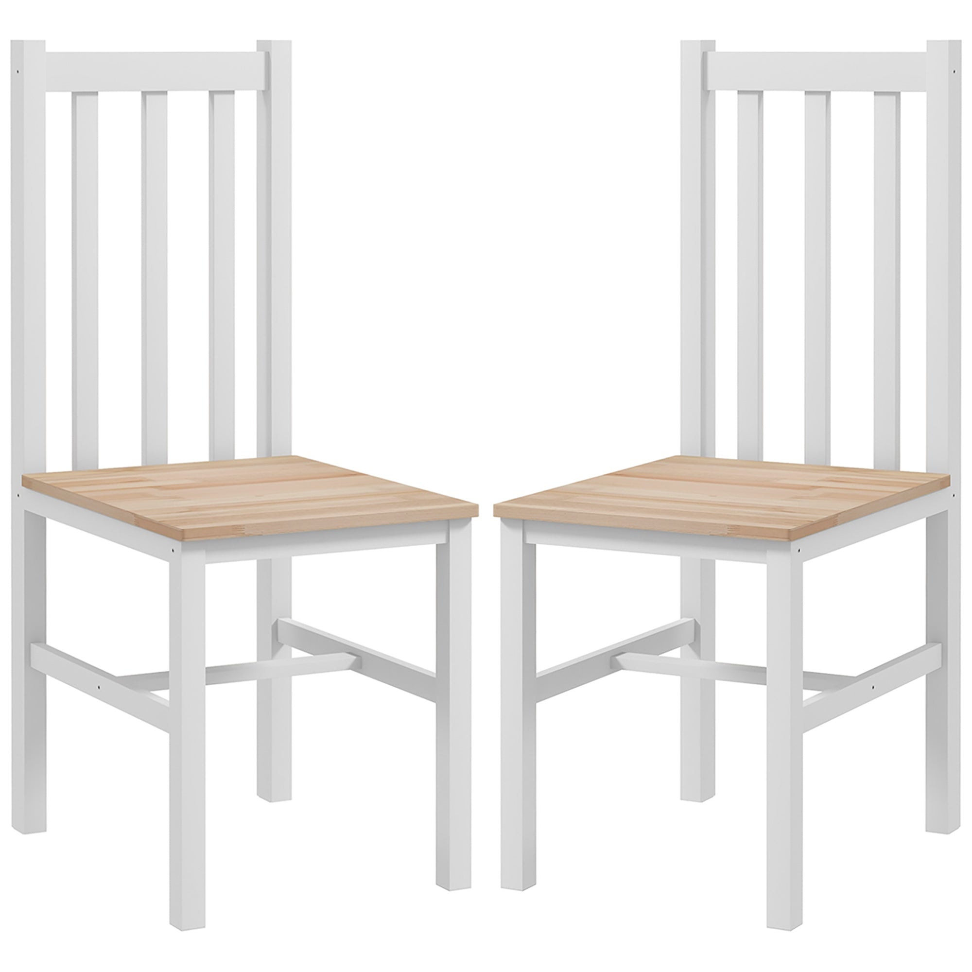 Farmhouse Dining Table Chairs, Set of 2 Pine Wood Kitchen Table Chairs with Slat Back for Living Room, Bedroom, White