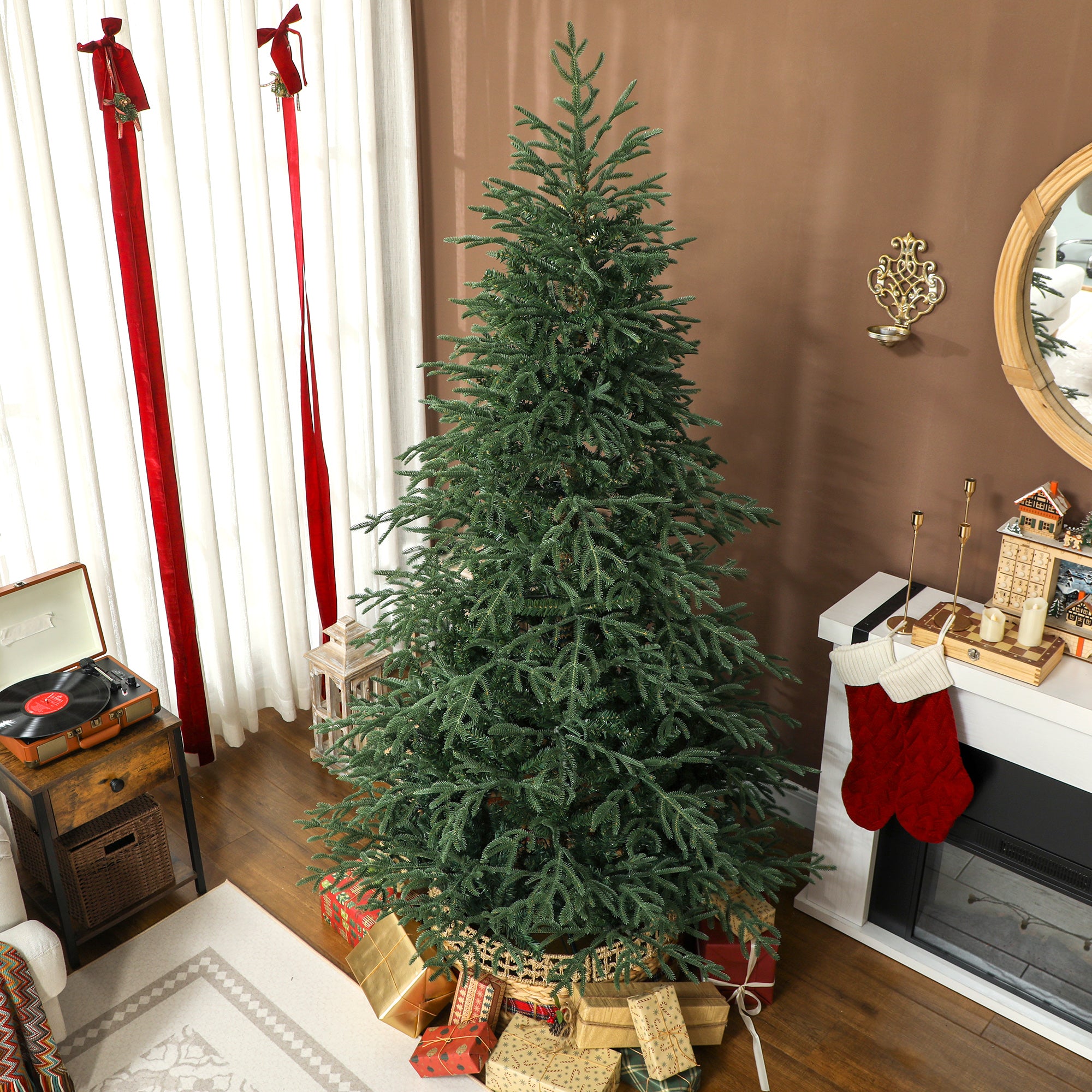 7 ft Artificial Christmas Tree with 2942 Realistic Dense Branches, Full Spruce, Hinged Xmas Tree with Metal Stand, Easy Assembly, Green