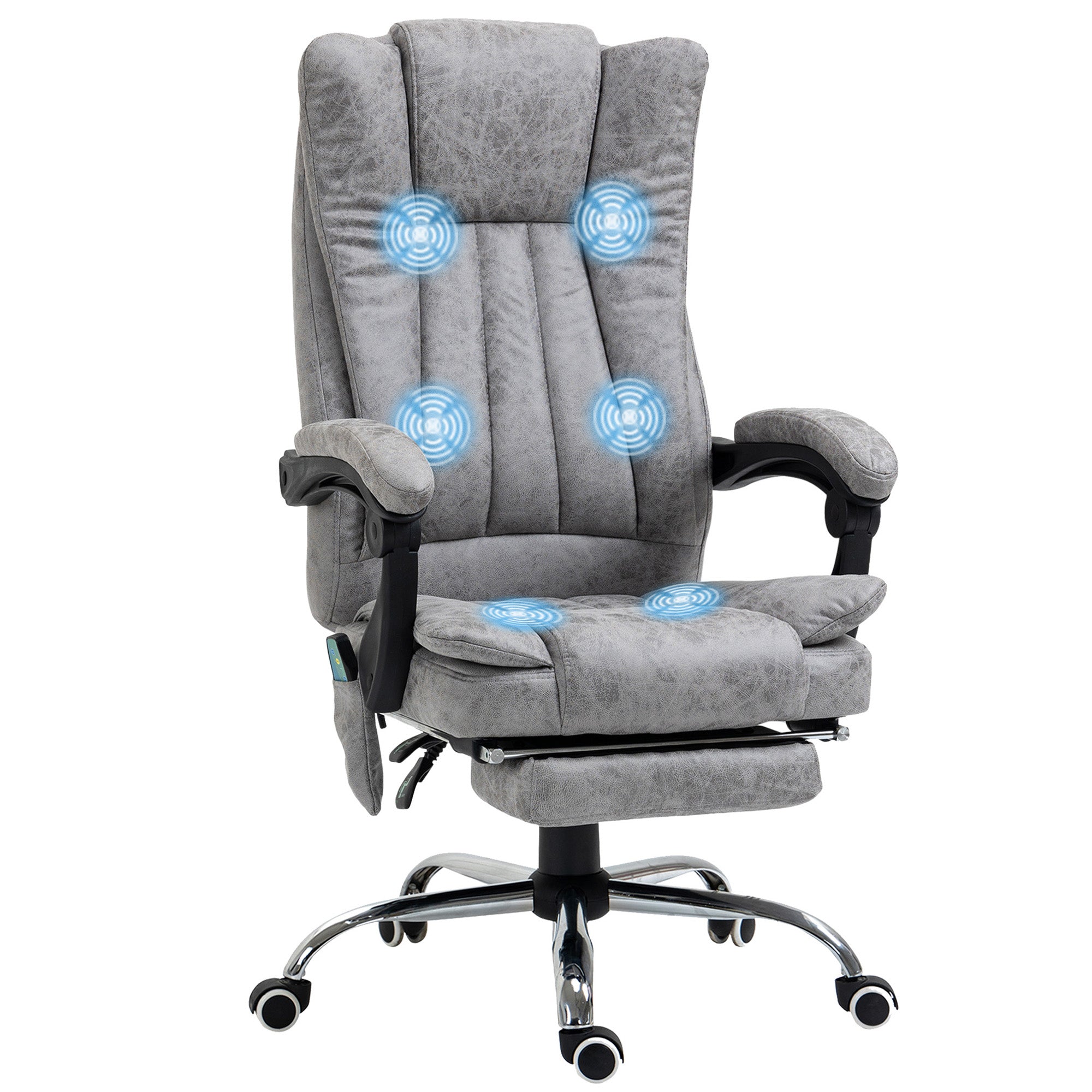 Vinsetto Executive Office Chair with Vibration Massage, Microfiber Reclining Computer Chair with Footrest, Adjustable Height, Swivel Wheels, Grey