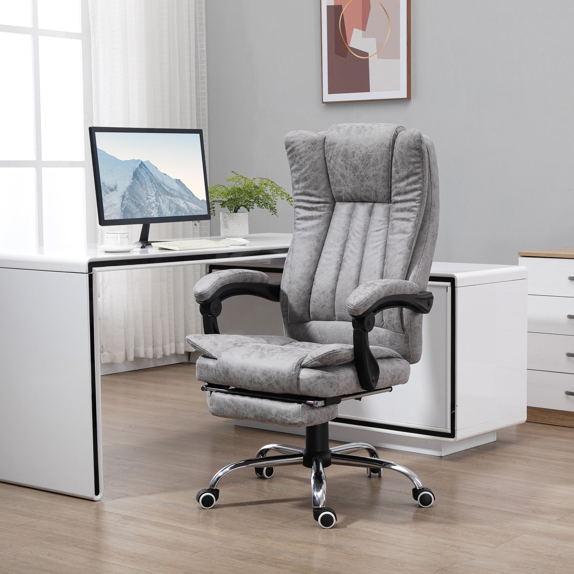 Vinsetto Executive Office Chair with Vibration Massage, Microfiber Reclining Computer Chair with Footrest, Adjustable Height, Swivel Wheels, Grey