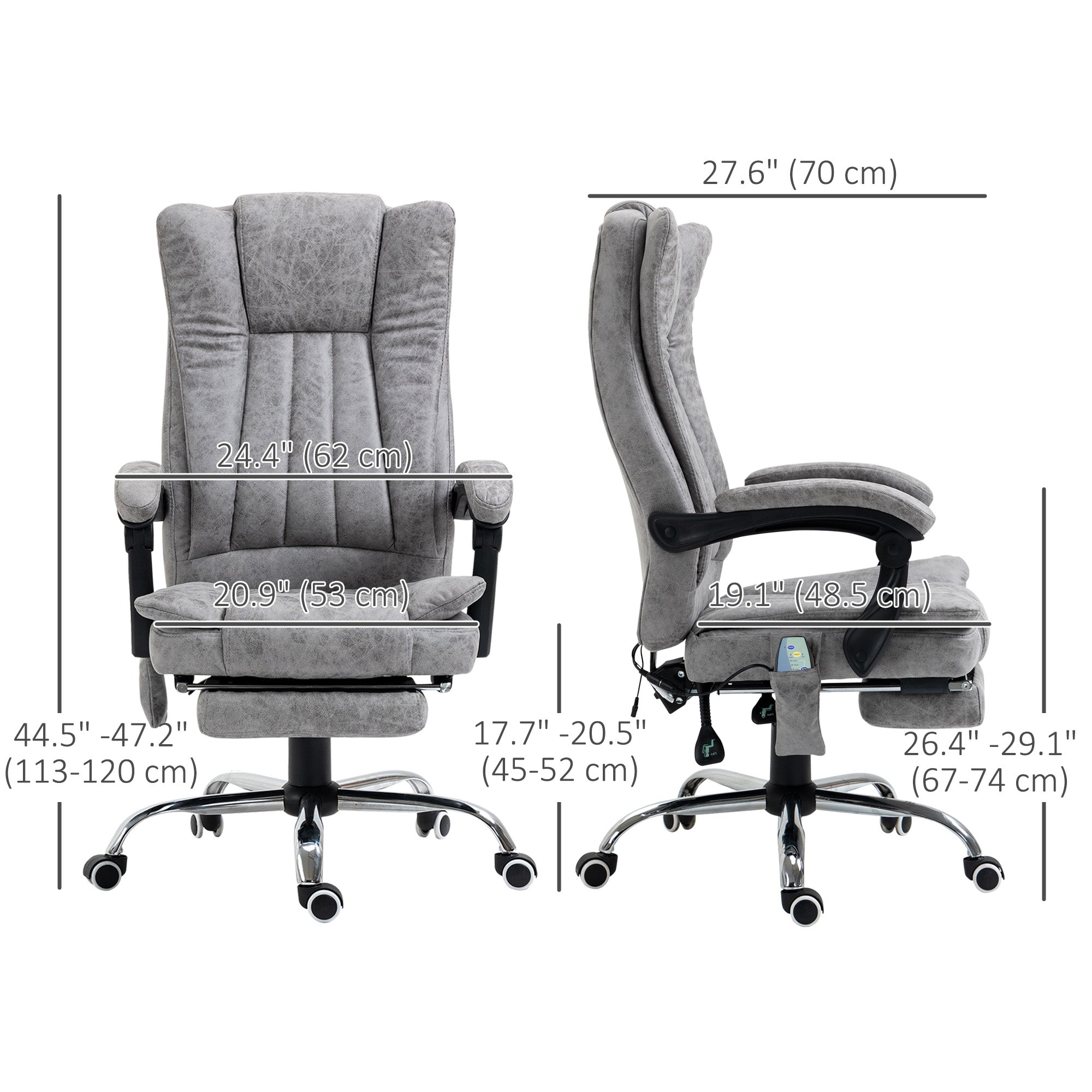 Vinsetto Executive Office Chair with Vibration Massage, Microfiber Reclining Computer Chair with Footrest, Adjustable Height, Swivel Wheels, Grey