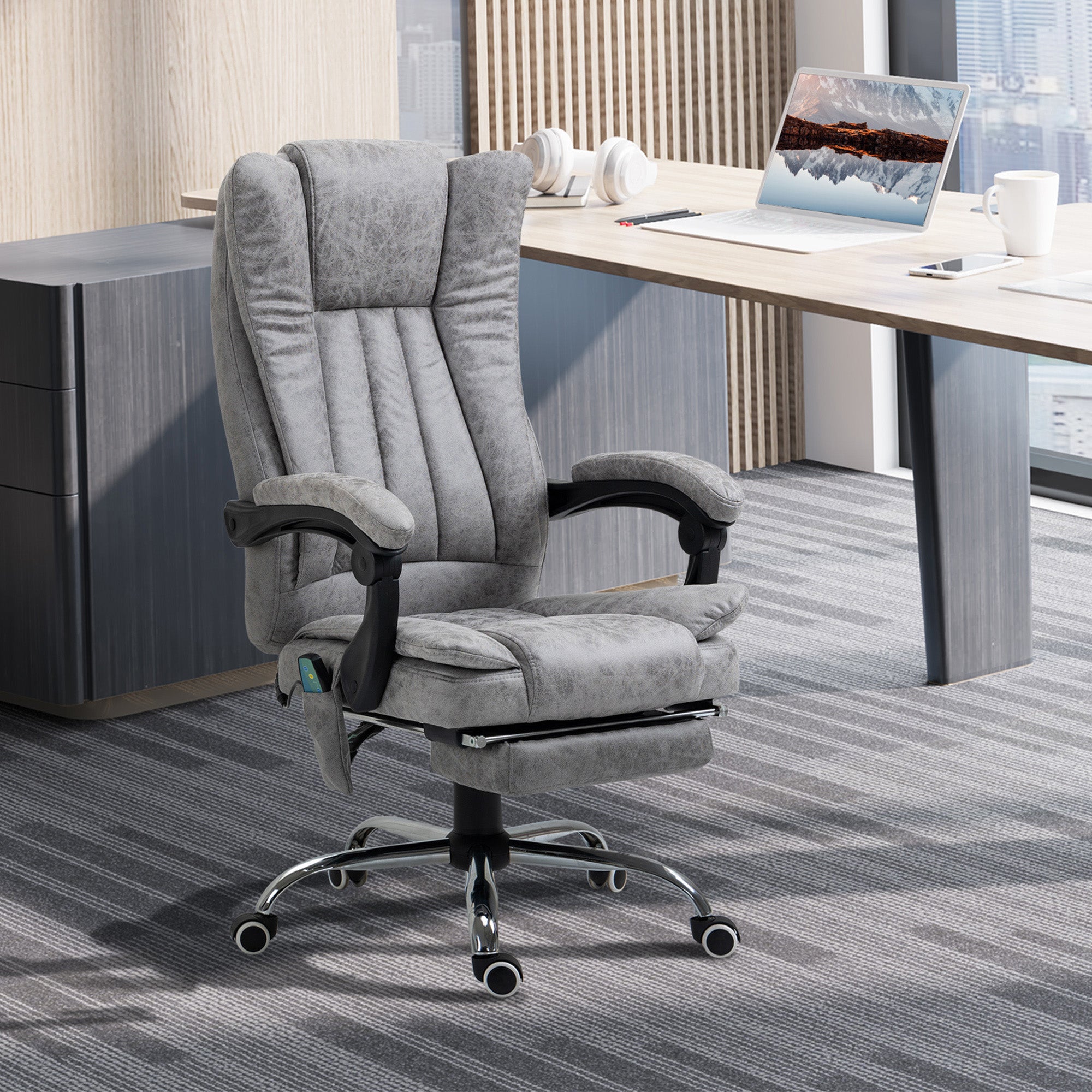 Vinsetto Executive Office Chair with Vibration Massage, Microfiber Reclining Computer Chair with Footrest, Adjustable Height, Swivel Wheels, Grey