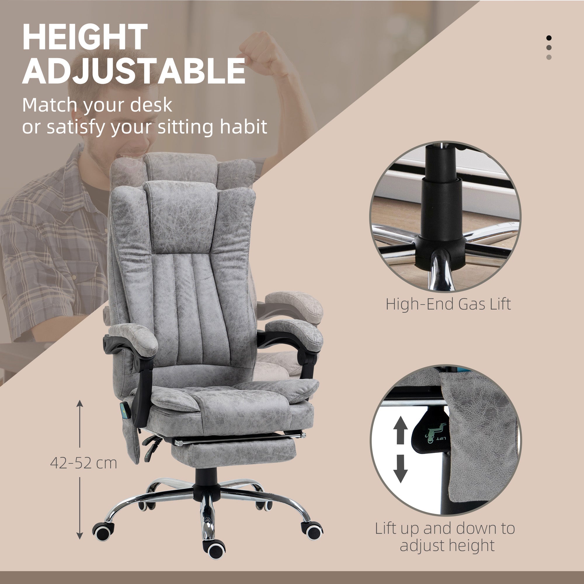 Vinsetto Executive Office Chair with Vibration Massage, Microfiber Reclining Computer Chair with Footrest, Adjustable Height, Swivel Wheels, Grey