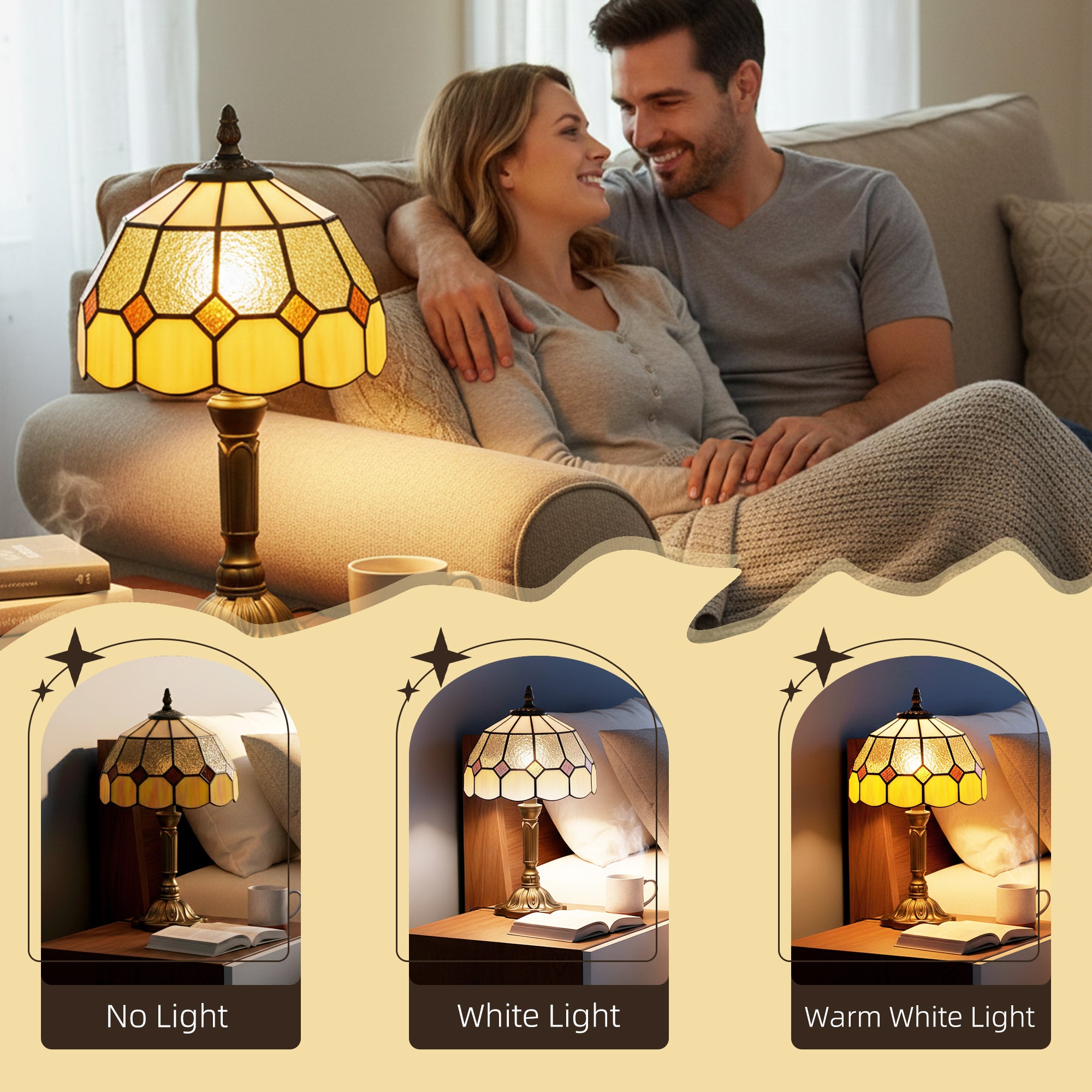 Handmade Stained Glass Table Lamp, Tiffany-Style Bedside Lamp for Bedroom, Living room, Home, Nightstand, Decorative Night Light, Orange