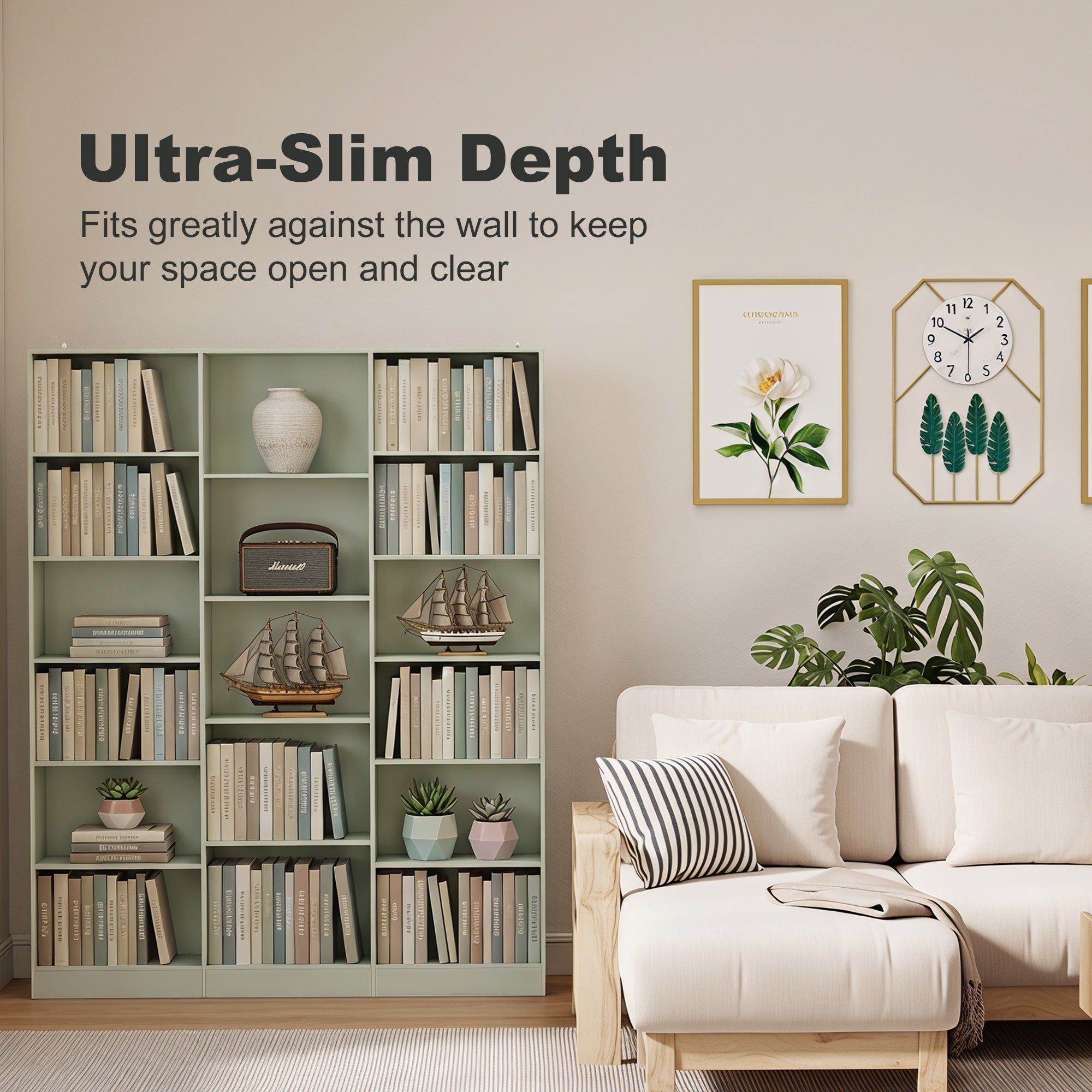 Bookcase with 17 Compartments, 6-Tier Tall Bookshelf with 17 Cubes, Adjustable Shelves, Freestanding Shelving Unit Display Shelf for Home Office, Living Room, 149 x 23.6 x 188 cm, Light Green