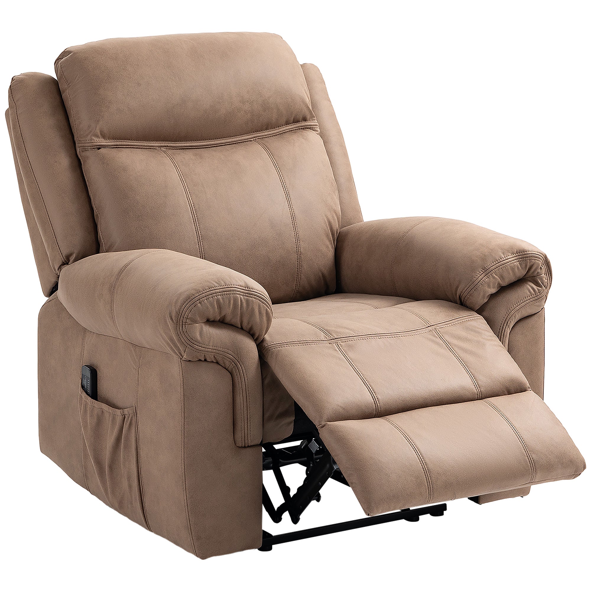 HOMCOM Vibration Massage Recliner Chair, Manual Microfibre Reclining Chair for Living Room with Side Pockets, Footrest, Remote, Easy Assembly, Light Brown