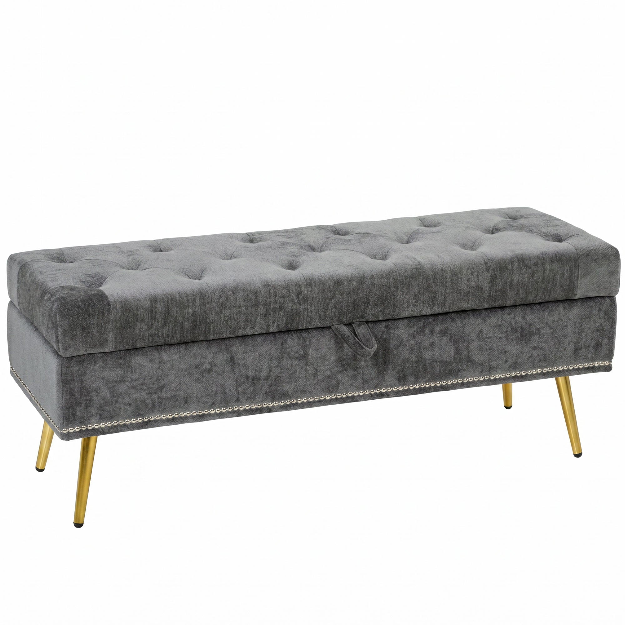 Storage Ottoman, Chenille Upholstered Ottoman Storage Box with Padded Seat, End of Bed Bench with Metal Legs for Bedroom, Hallway, Living Room, 114 x 41 x 45 cm, Grey