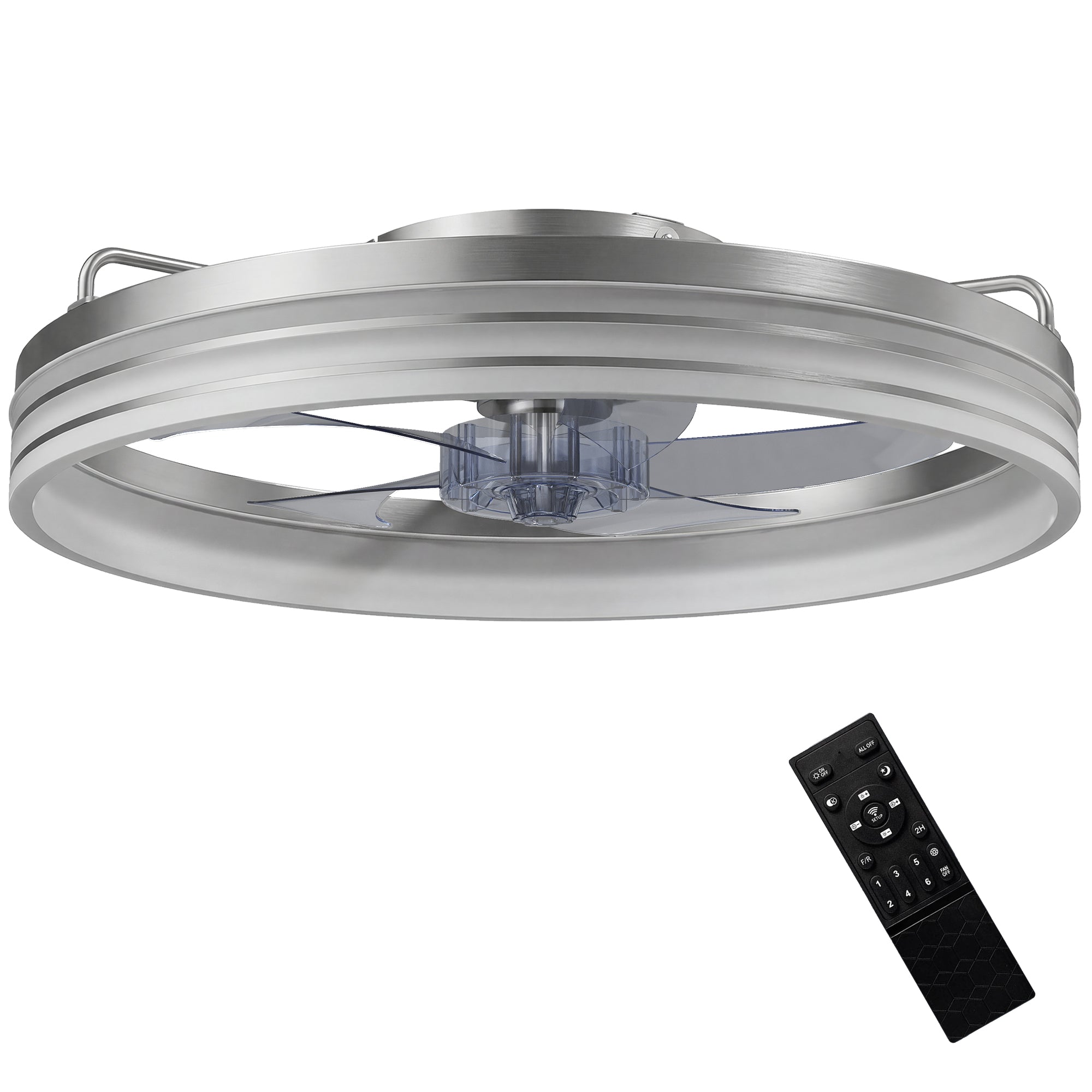Ceiling Fans with Lights and Remote & App Control, 50 cm Modern LED Ceiling Fan Light with 3 Colour Temperatures, 6 Speed, Timer, Dimmable, Quiet Reversible DC Motor, for Bedroom, Silver Tone