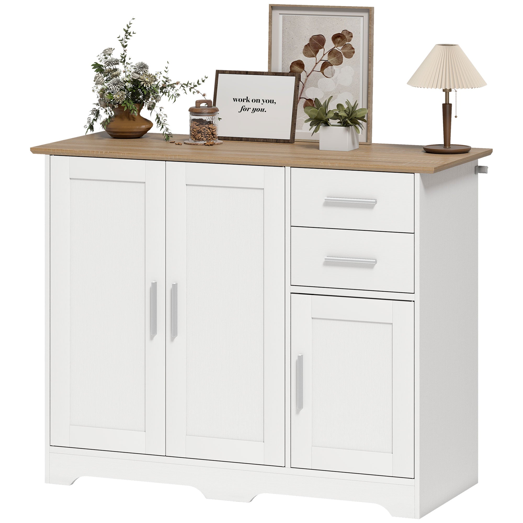 40" Sideboard Buffet Cabinet, Modern Kitchen Storage Cabinet with 2 Drawers, 3 Doors & Adjustable Shelf, Coffee Bar Station, White
