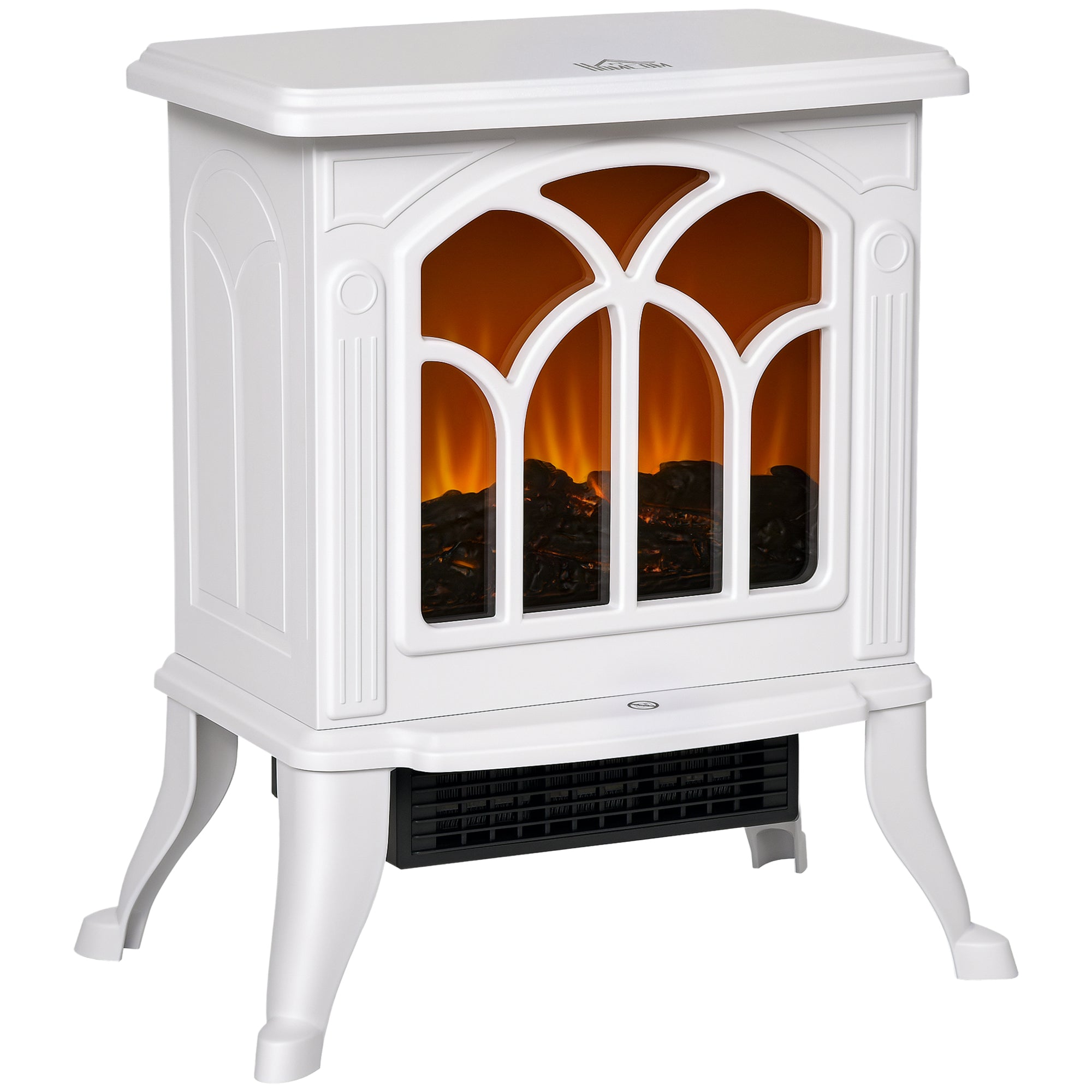 Electric Fireplace Heater, 17" Freestanding Fireplace Stove with Overheating Protection, Realistic Flame, Portable, 750W/1500W, White
