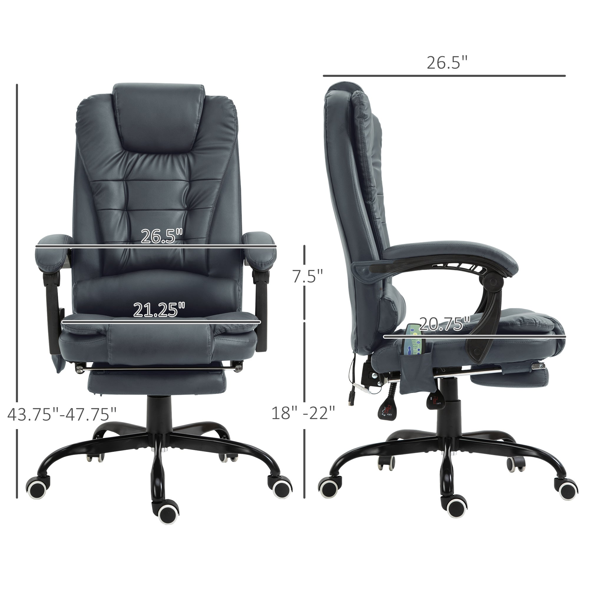 High Back Executive Office Chair with Vibration Massage Office Chair with Reclining Backrest Adjustable Height Blue