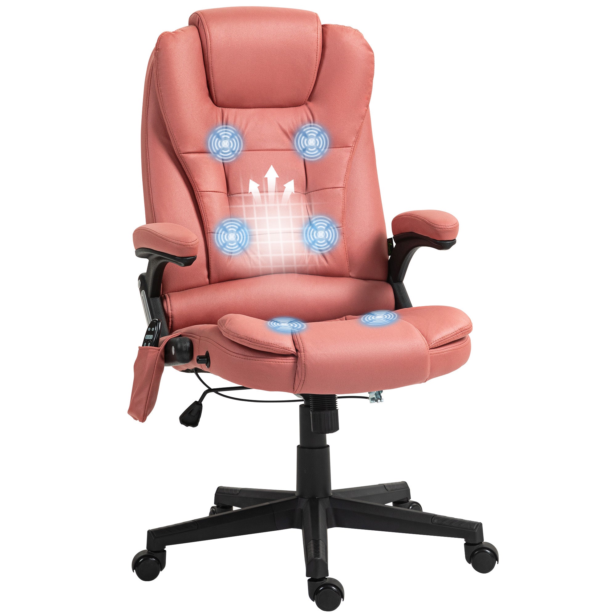 6 Point Vibrating Massage Office Chair with Heat, Microfiber Massage Desk Chair with Reclining Backrest, Orange-red