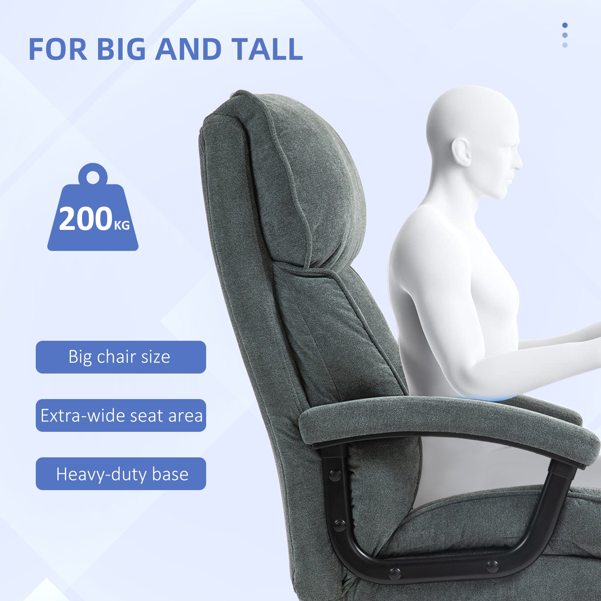 Big and Tall Office Chair, Up to 450 lbs. Overstuffed Executive Office Chair with Swivel Wheels, High Back for Heavy People, Grey