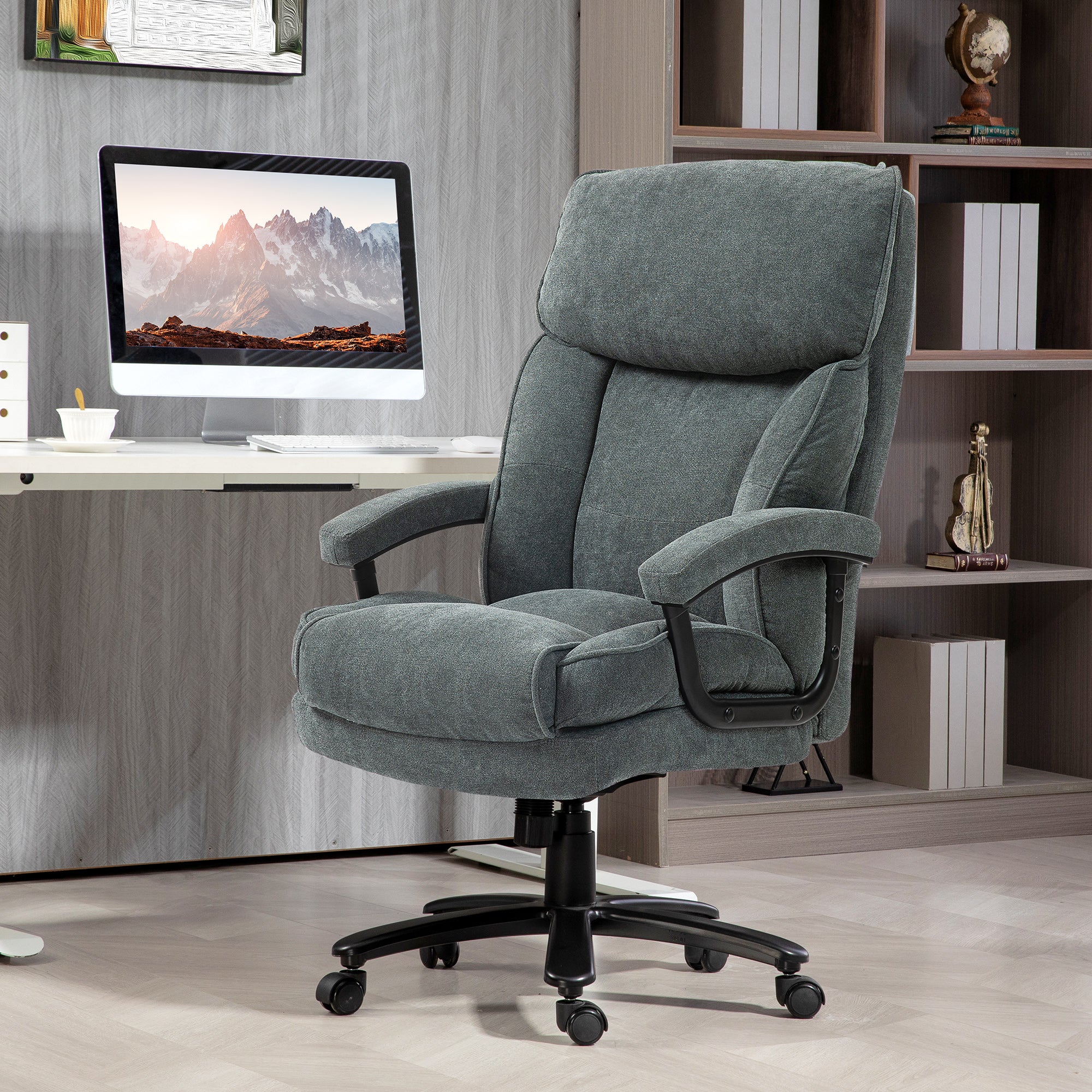 Big and Tall Office Chair, Up to 450 lbs. Overstuffed Executive Office Chair with Swivel Wheels, High Back for Heavy People, Grey