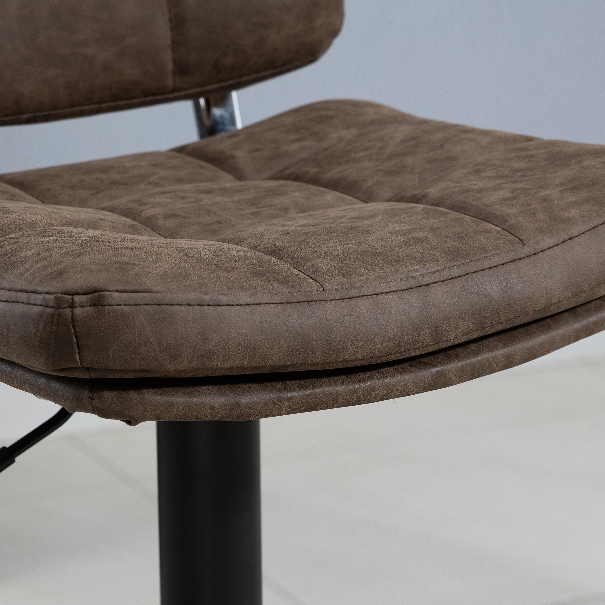 Bar Stools Set of 2, Swivel Counter Height Barstools with Adjustable Height, Back and Footrest, PU Leather Upholstered Bar Chairs for Home Kitchen Island, Brown and Black