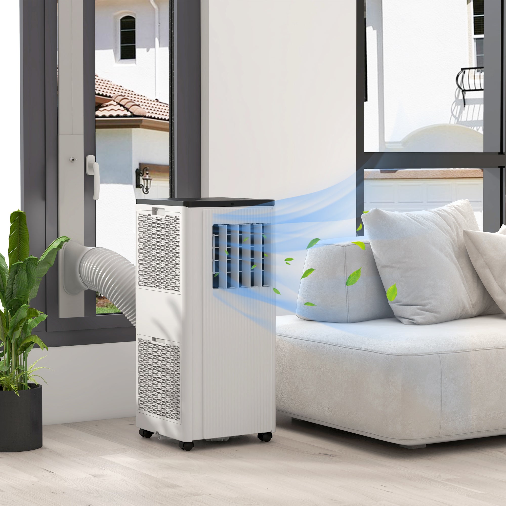 HOMCOM 9000 BTU Air Conditioning Unit, Smart Home WiFi App Compatible, 3-in-1 Portable Air Conditioner, Dehumidifier, Cooling Fan with 24H Timer, Remote, LED Display, 2 Speeds, Window Kit, 20m²