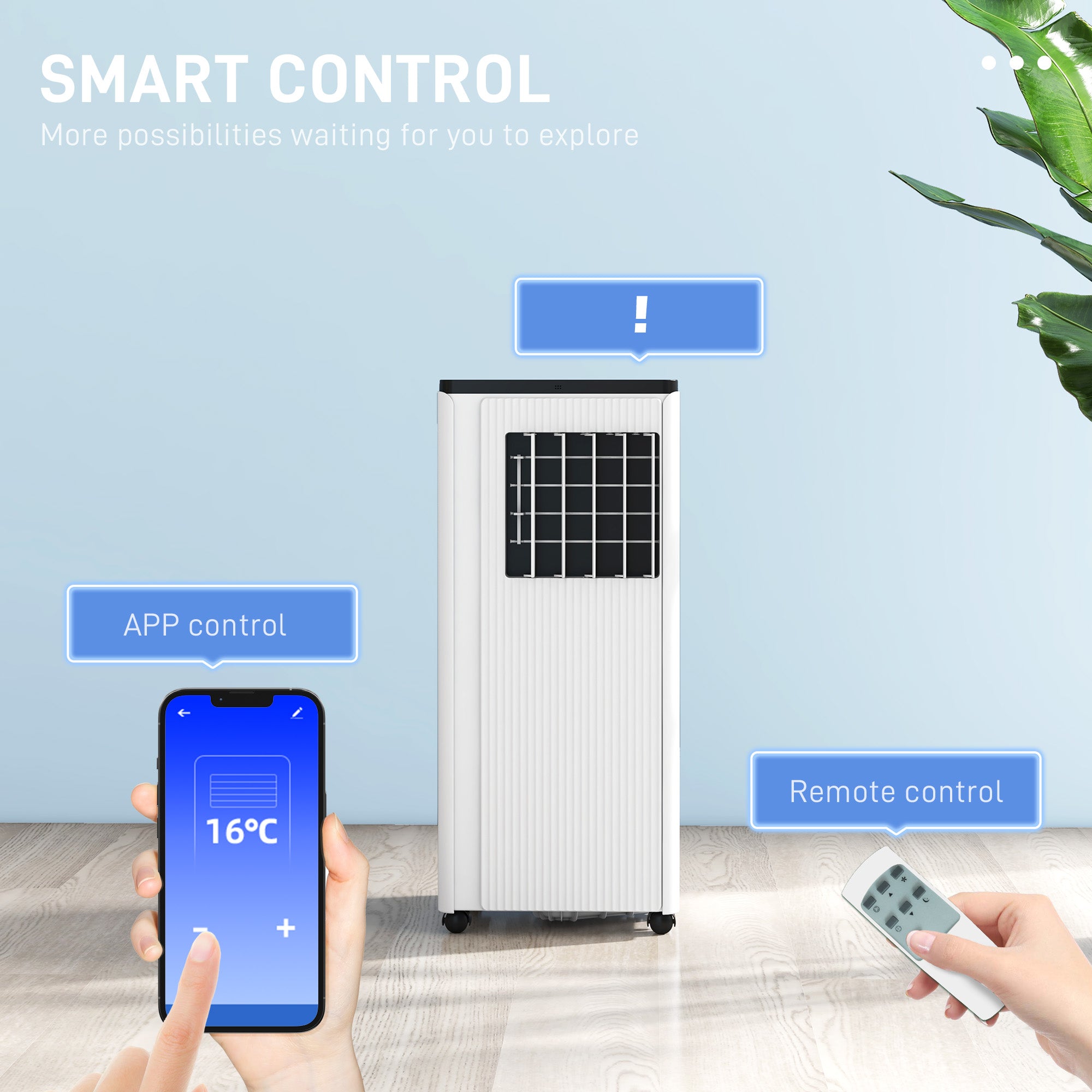 HOMCOM 9000 BTU Air Conditioning Unit, Smart Home WiFi App Compatible, 3-in-1 Portable Air Conditioner, Dehumidifier, Cooling Fan with 24H Timer, Remote, LED Display, 2 Speeds, Window Kit, 20m²