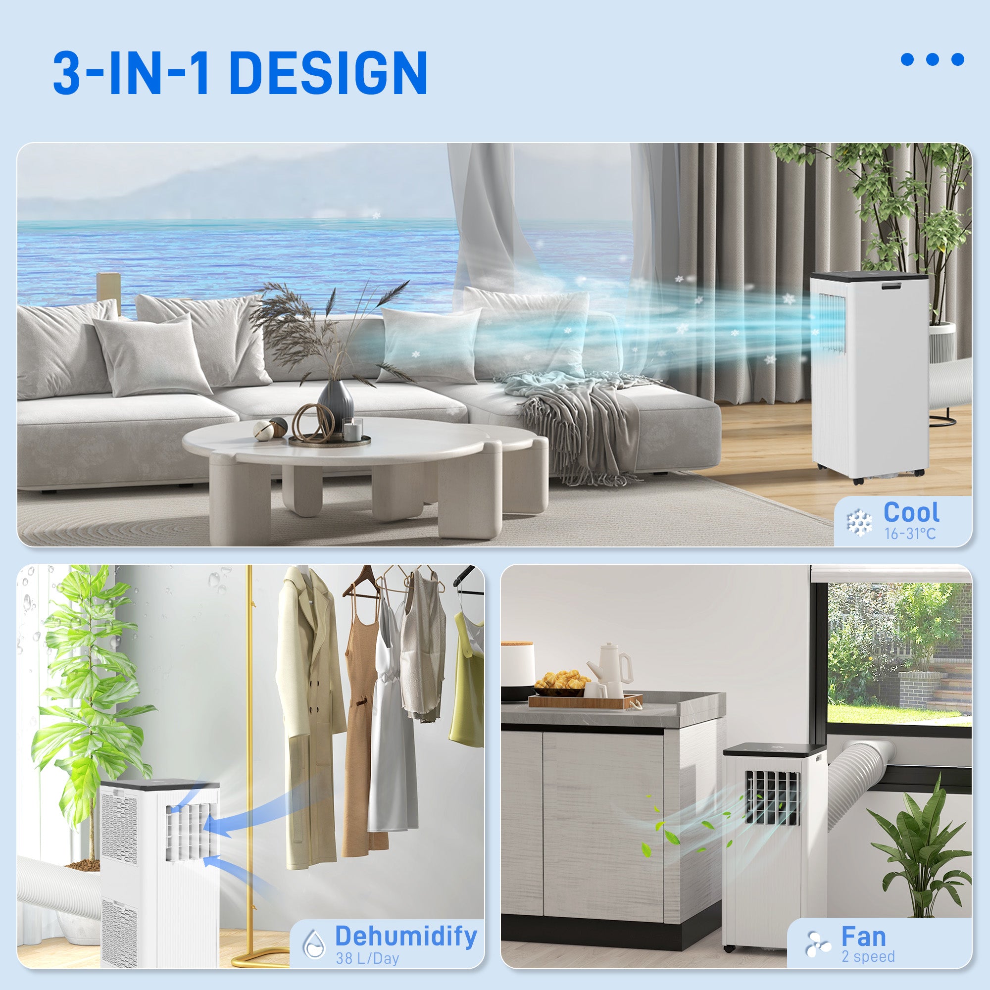 HOMCOM 9000 BTU Air Conditioning Unit, Smart Home WiFi App Compatible, 3-in-1 Portable Air Conditioner, Dehumidifier, Cooling Fan with 24H Timer, Remote, LED Display, 2 Speeds, Window Kit, 20m²