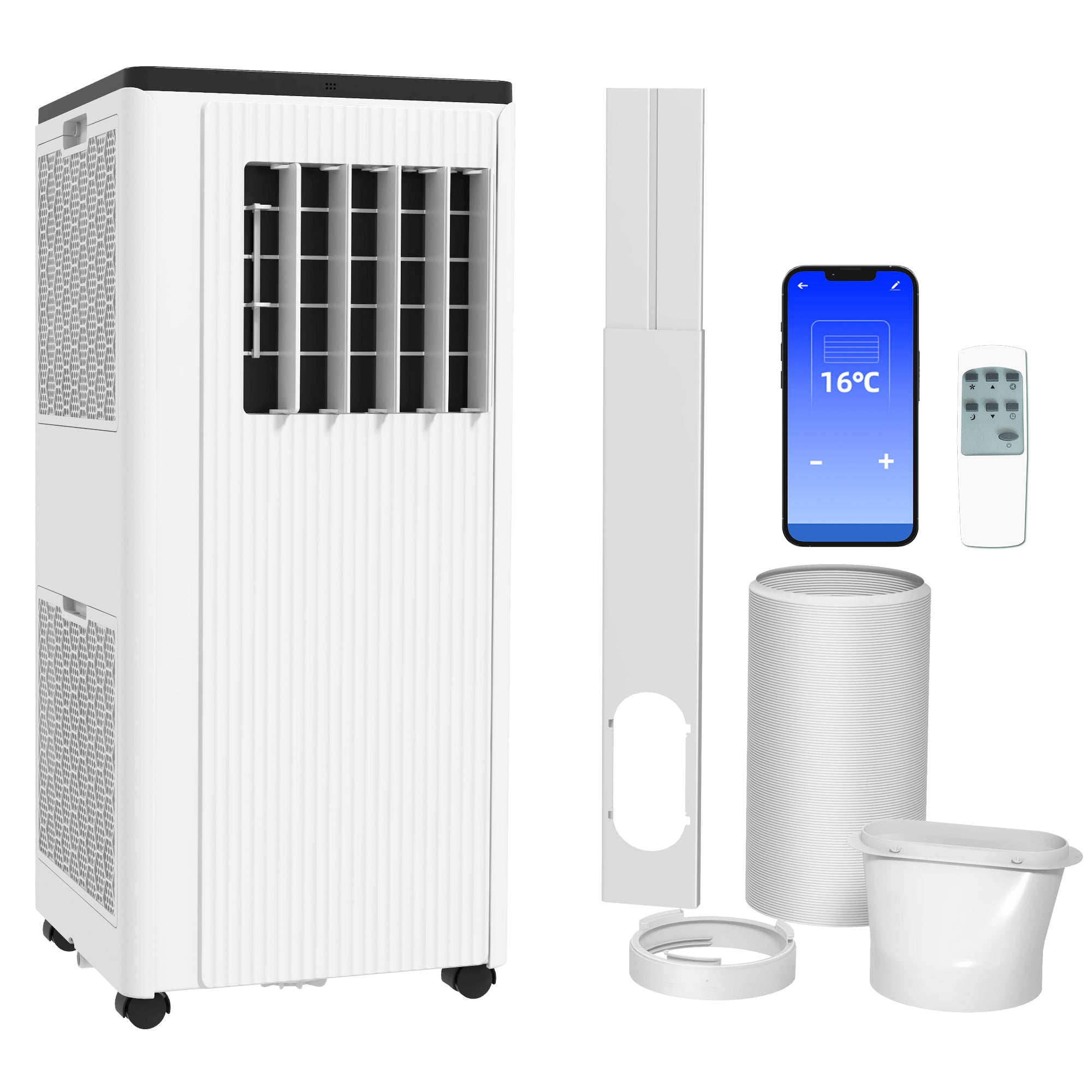 HOMCOM 9000 BTU Air Conditioning Unit, Smart Home WiFi App Compatible, 3-in-1 Portable Air Conditioner, Dehumidifier, Cooling Fan with 24H Timer, Remote, LED Display, 2 Speeds, Window Kit, 20m²