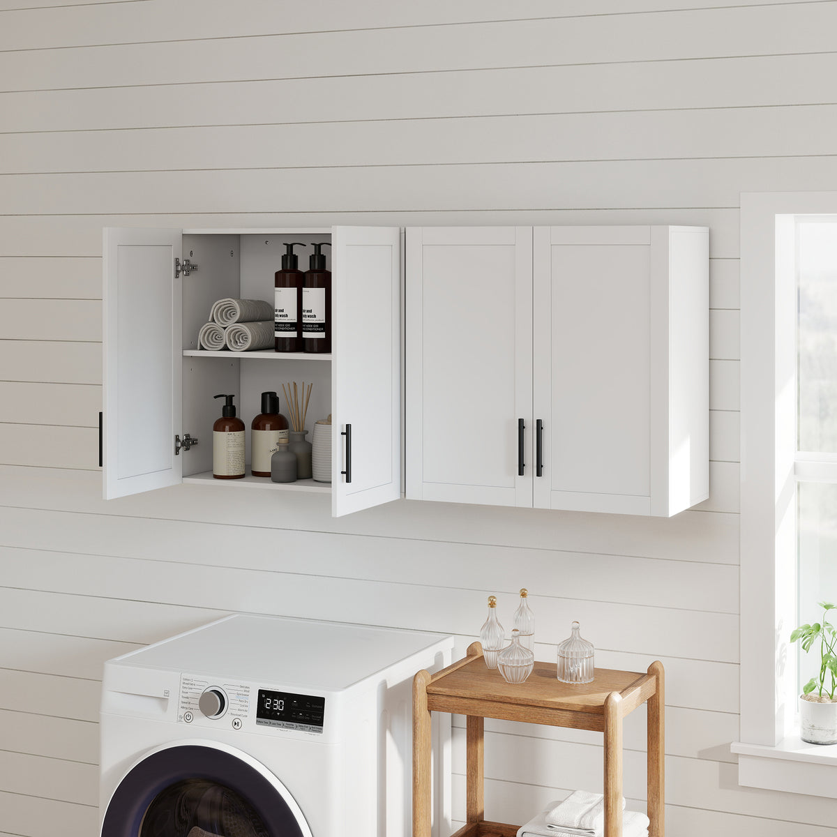 2-Piece Bathroom Wall Cabinet, Wall Mounted Over the Toilet Space Saver with 2 Doors and Adjustable Shelf Storage for Bathroom, White