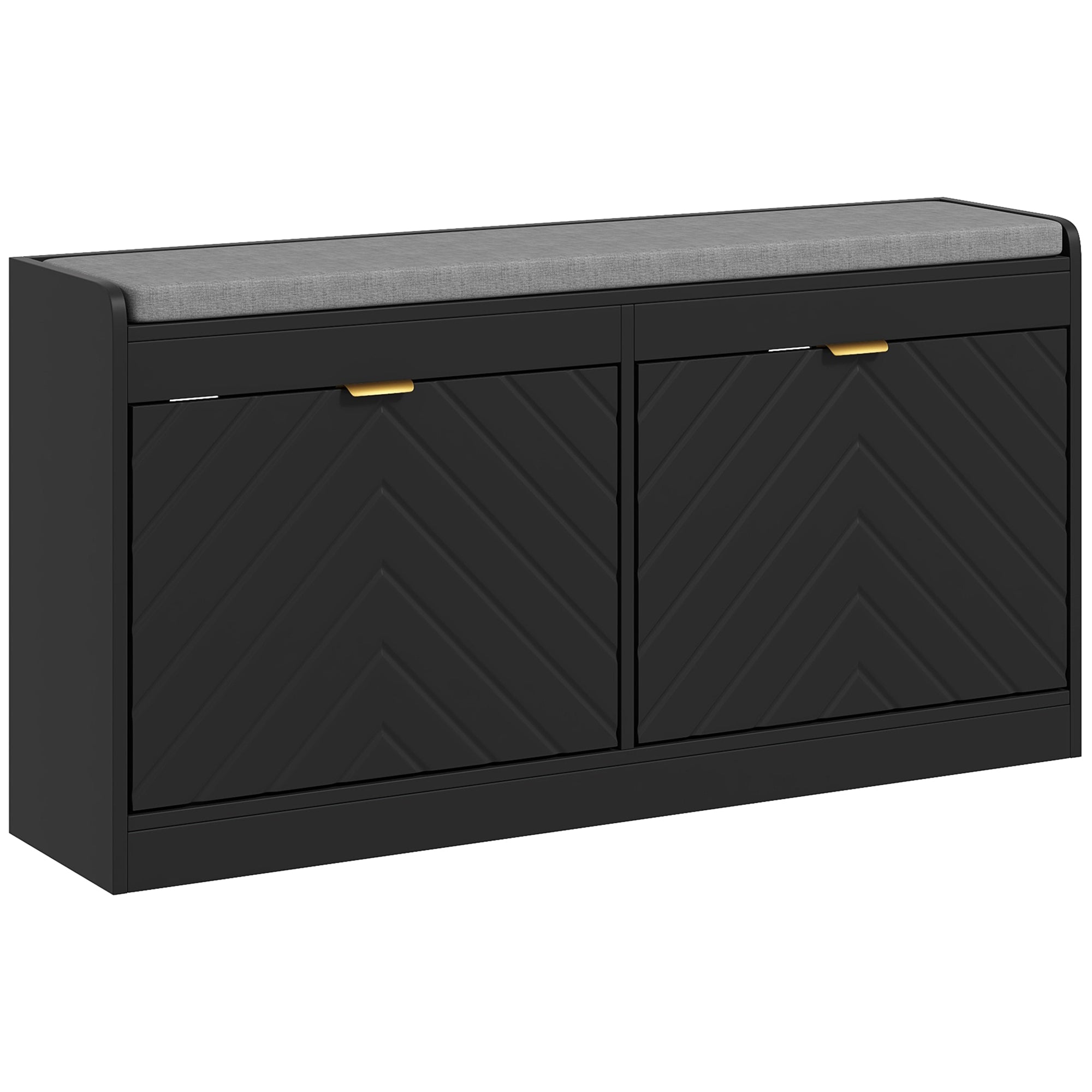 Shoe Bench, Entryway Bench with 2 Flip Drawers, Seating Cushion, and 2 Vents for 8 Pairs of Shoes for Hallway, Black