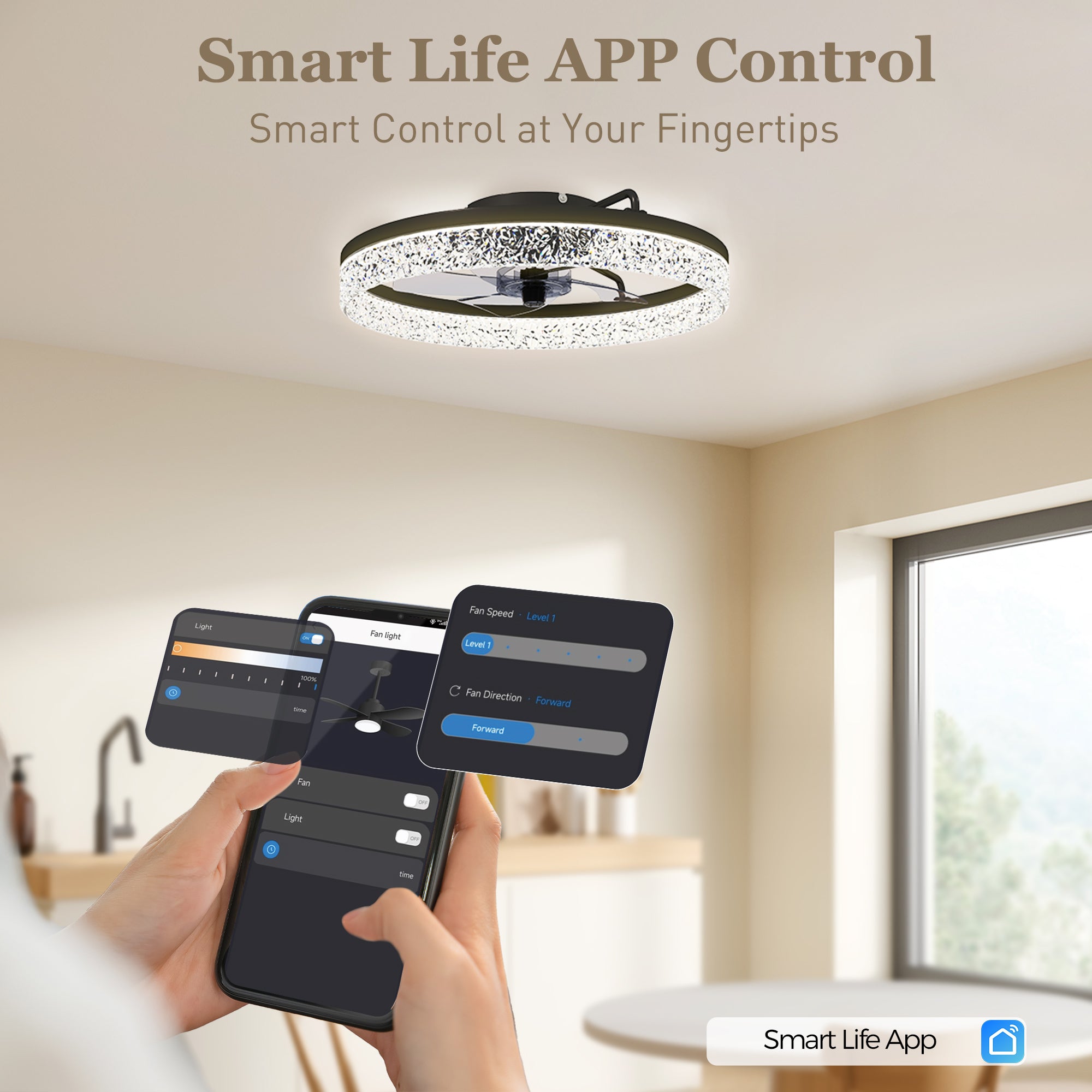 Ceiling Fans with Lights and Remote & App Control, 50 cm Modern LED Ceiling Fan Light with 3 Colour Temperatures, 6 Speed, Timer, Dimmable, Quiet Reversible DC Motor, for Bedroom, Study, Black