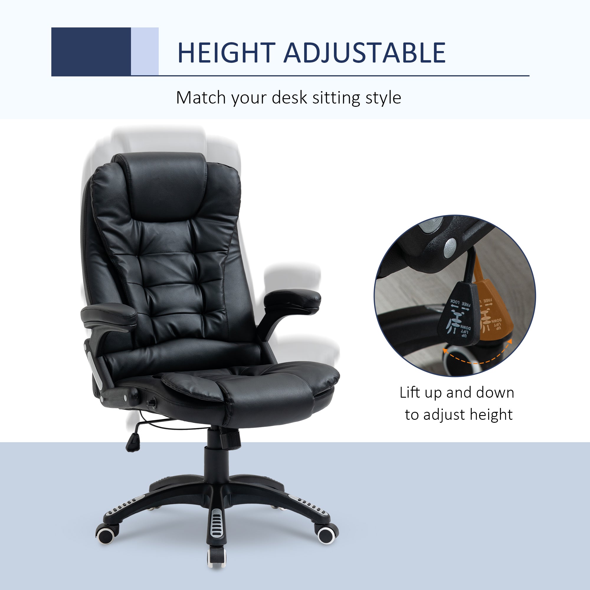 Vinsetto Executive Office Chair High Back PU Leather Computer Chair, with Swivel Wheels, Arm, Adjustable Height, Black