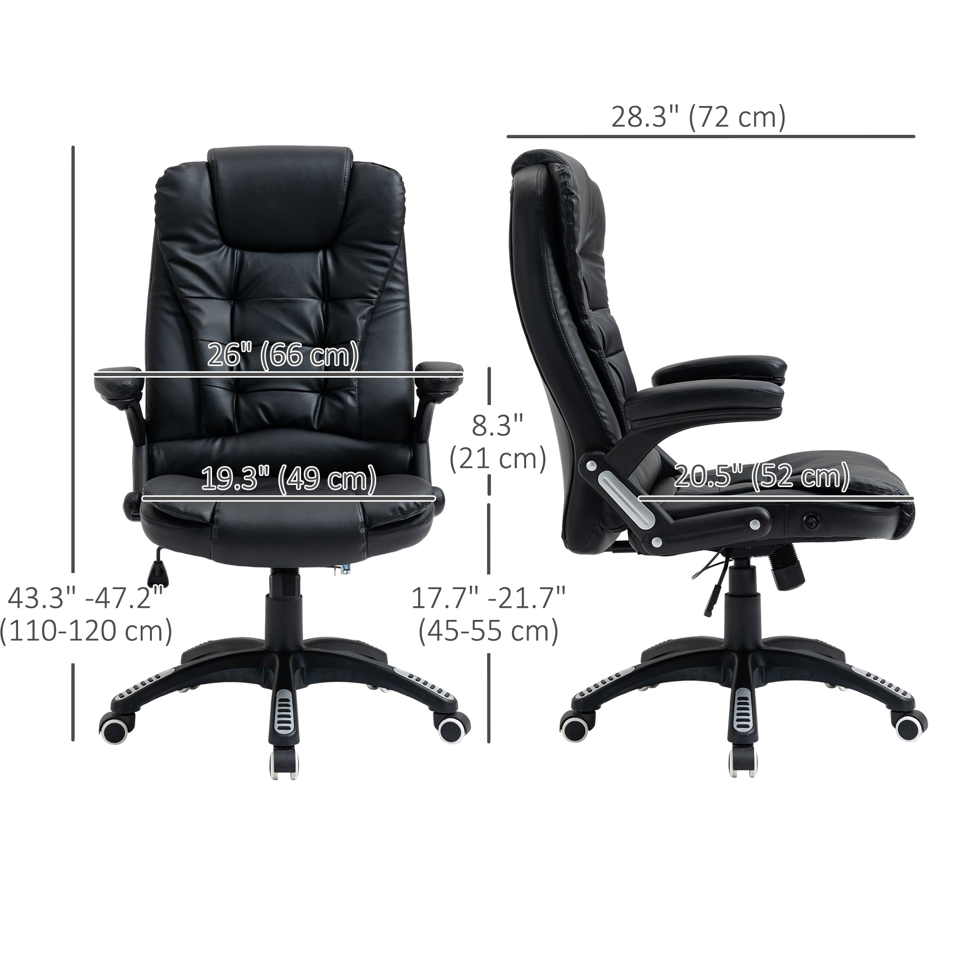 Vinsetto Executive Office Chair High Back PU Leather Computer Chair, with Swivel Wheels, Arm, Adjustable Height, Black