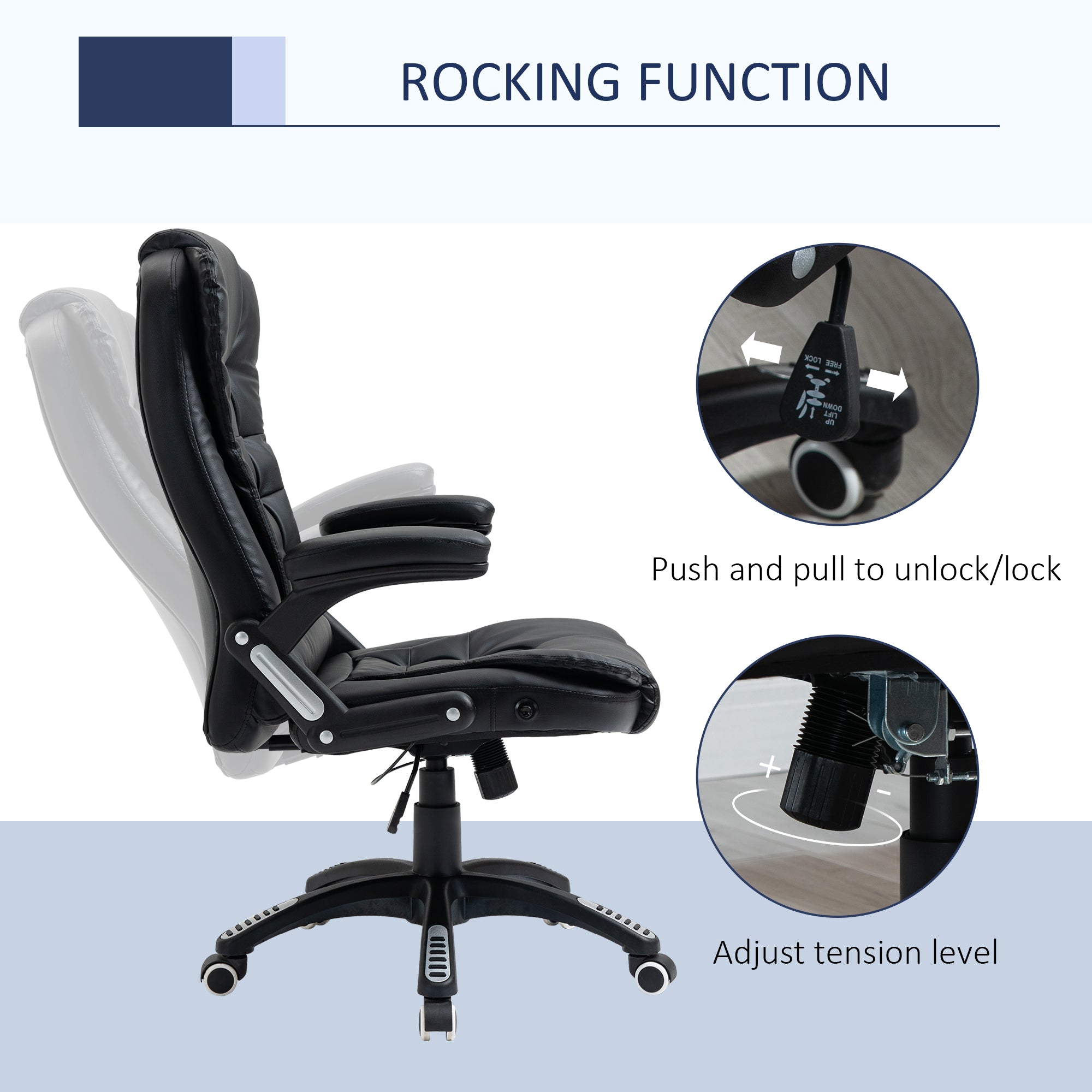 Vinsetto Executive Office Chair High Back PU Leather Computer Chair, with Swivel Wheels, Arm, Adjustable Height, Black