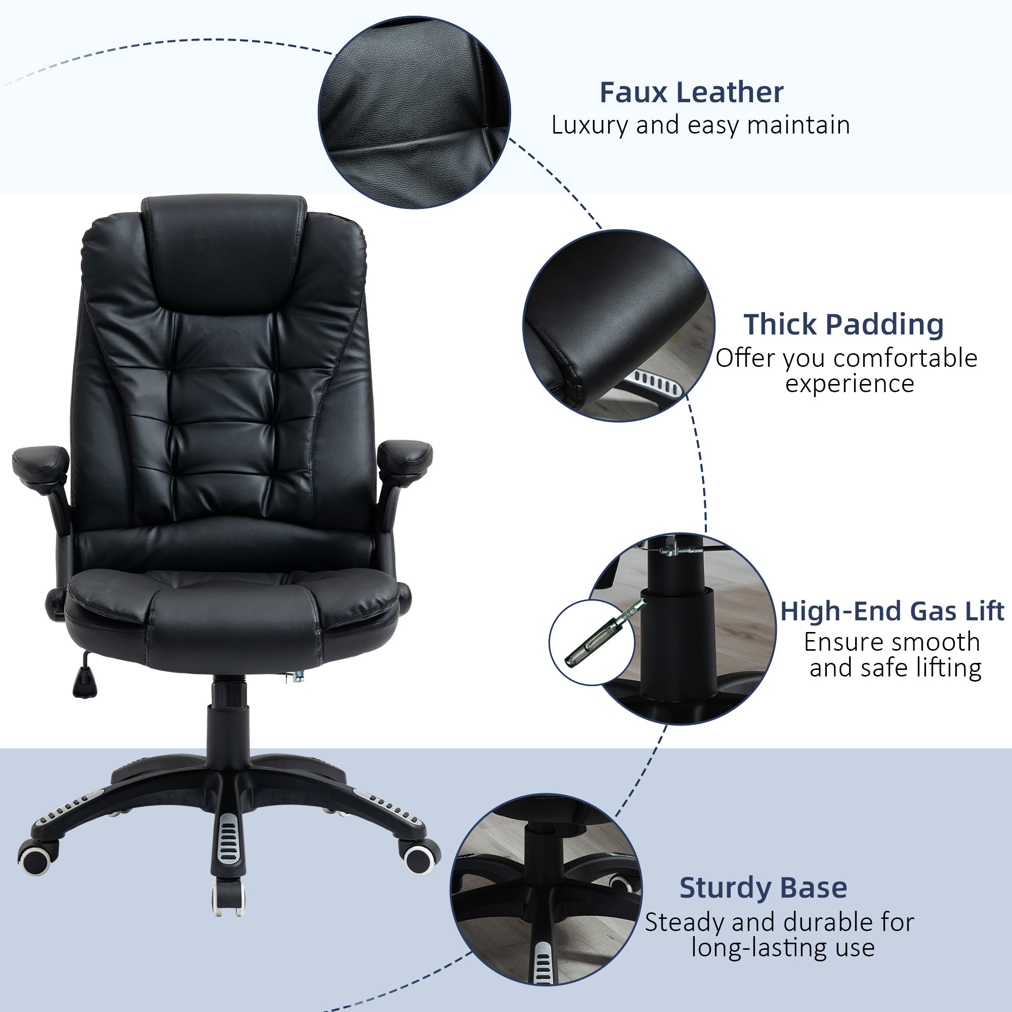 Vinsetto Executive Office Chair High Back PU Leather Computer Chair, with Swivel Wheels, Arm, Adjustable Height, Black