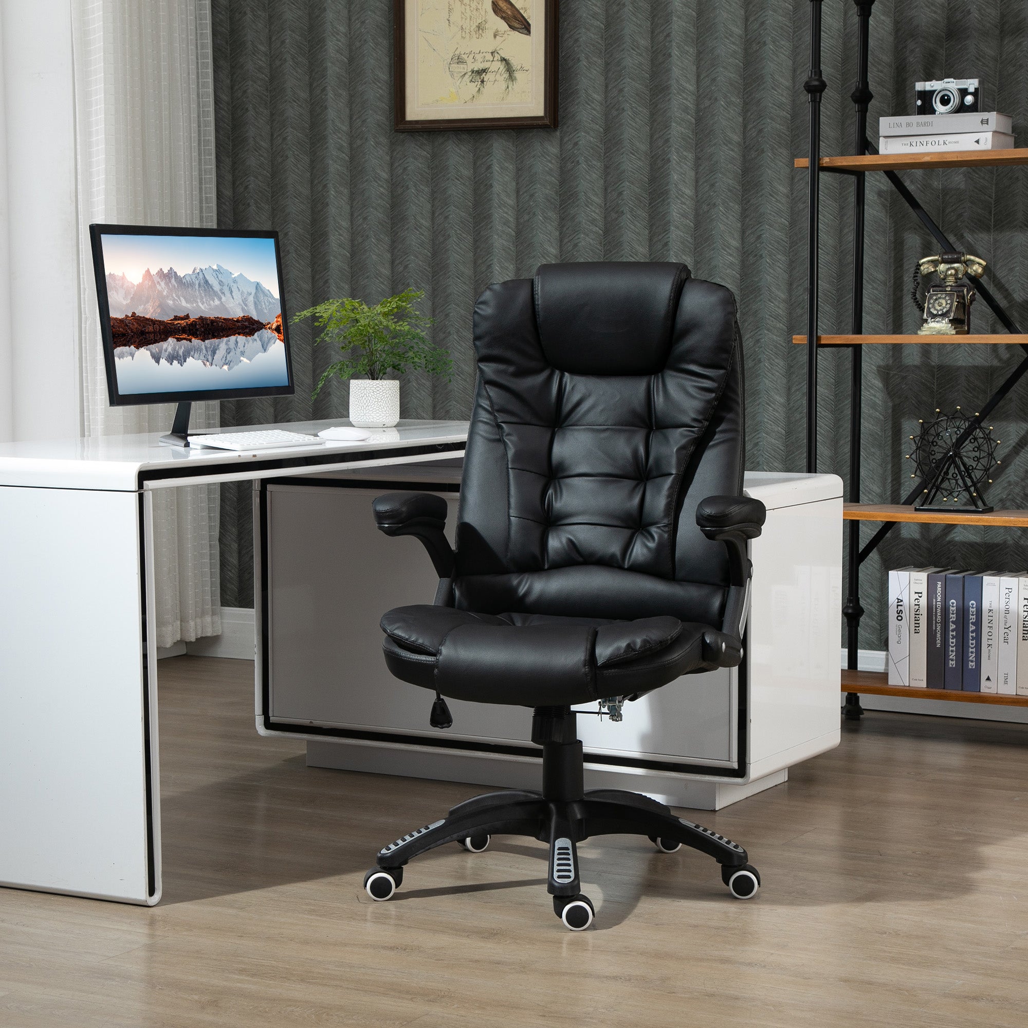 Vinsetto Executive Office Chair High Back PU Leather Computer Chair, with Swivel Wheels, Arm, Adjustable Height, Black