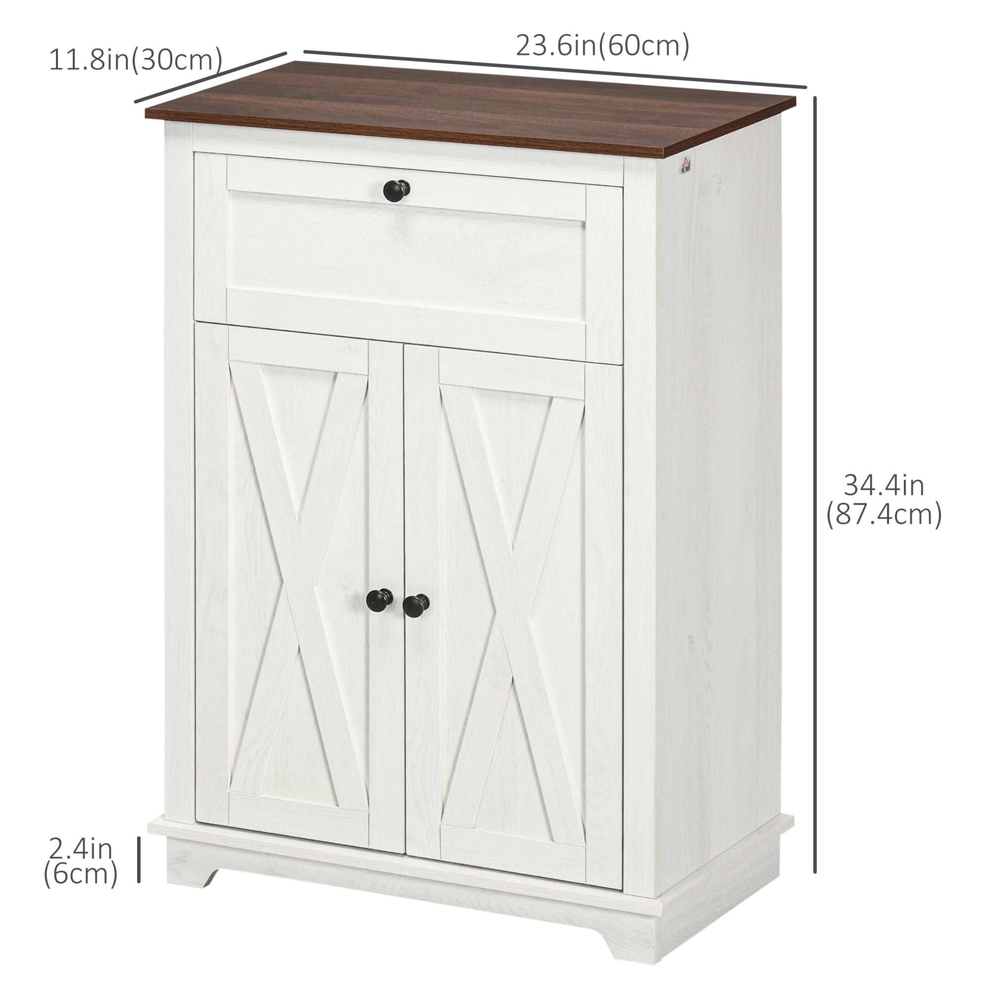 HOMCOM Storage Cabinet, Farmhouse Kitchen Cabinet with Drawer, Barn Doors and Adjustable Shelf, White