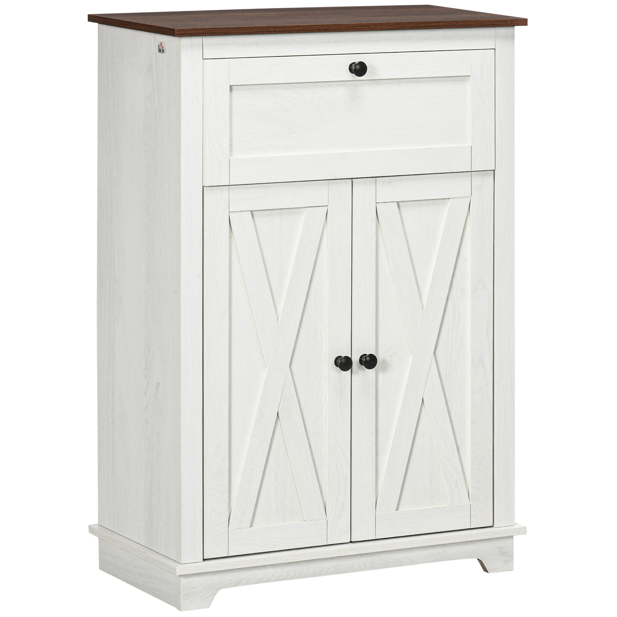 HOMCOM Storage Cabinet, Farmhouse Kitchen Cabinet with Drawer, Barn Doors and Adjustable Shelf, White