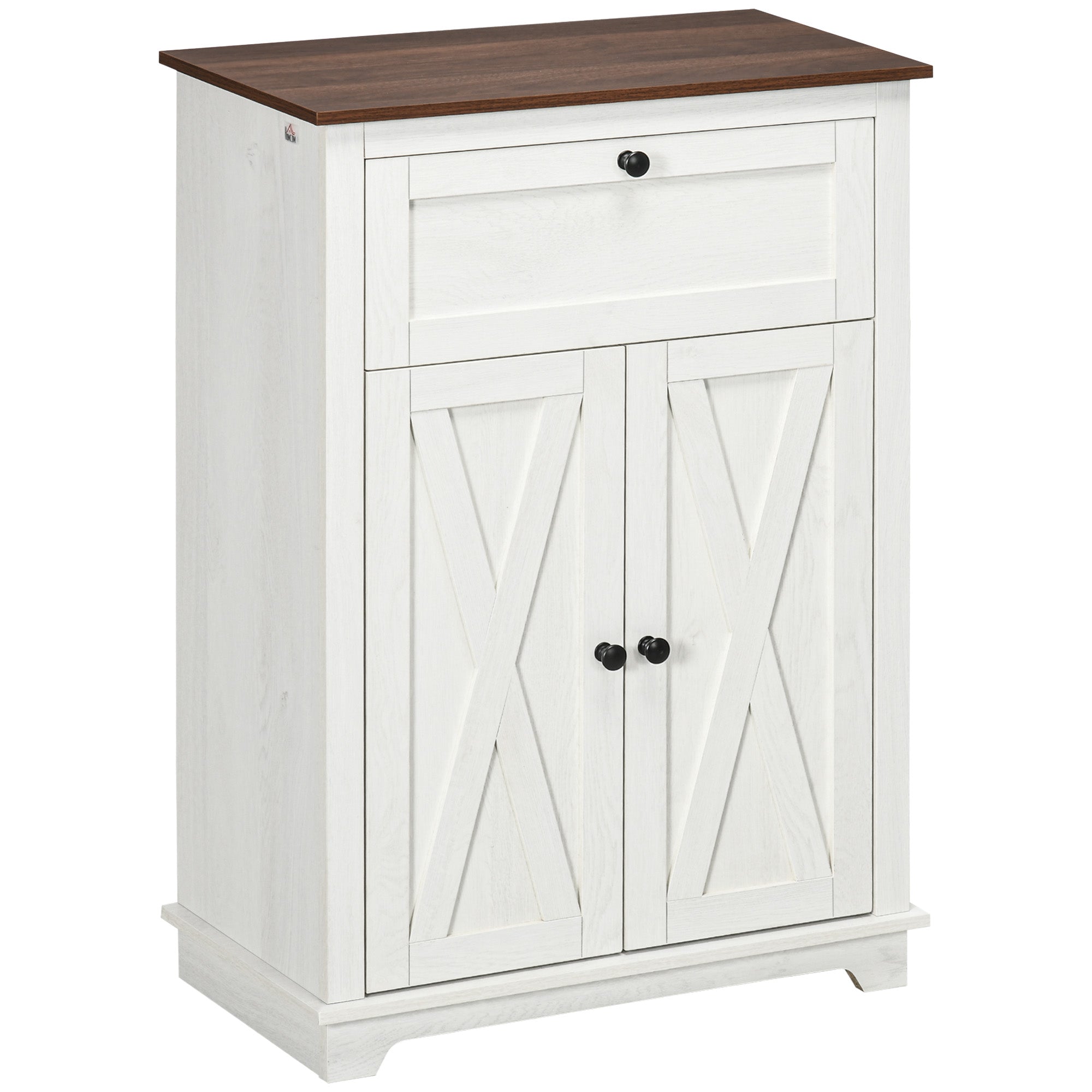 HOMCOM Storage Cabinet, Farmhouse Kitchen Cabinet with Drawer, Barn Doors and Adjustable Shelf, White