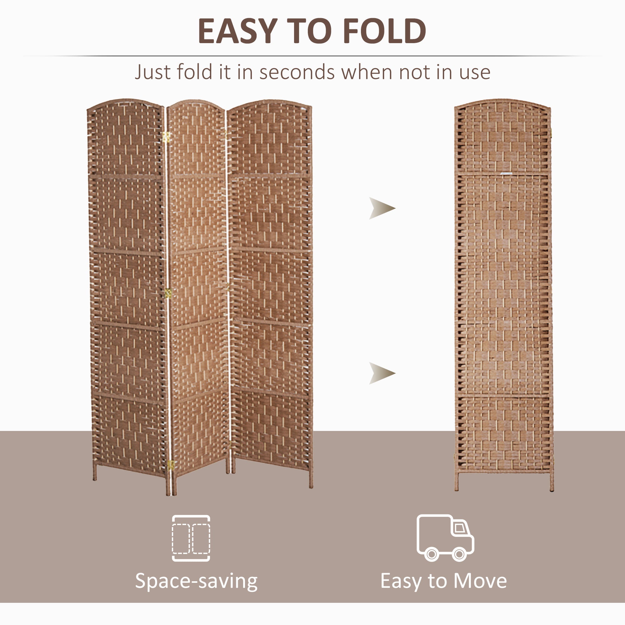 HOMCOM 3 Panels Room Divider, 6 Ft Tall Indoor Portable Folding Privacy Screens, Hand-Woven Double Hinged Freestanding Partition Wall Divider for Home Office, Natural