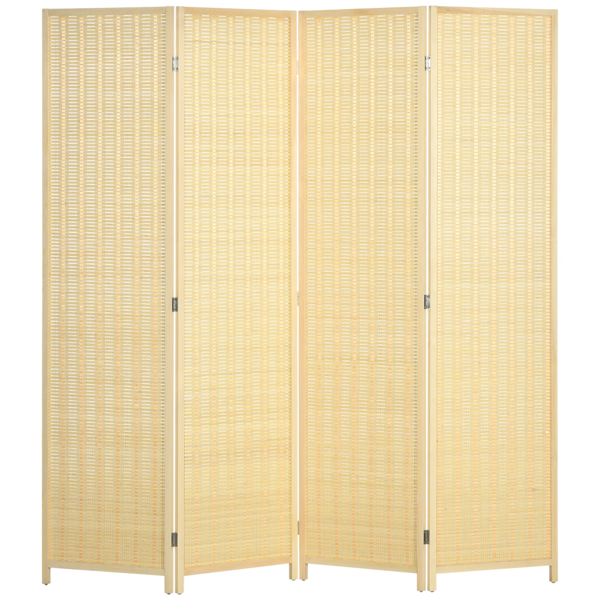 HOMCOM 4 Panel Room Divider, 6 Ft Tall Indoor Portable Folding Privacy Screens, Bamboo Hand-Woven Freestanding Partition Wall Divider for Home Office, Natural