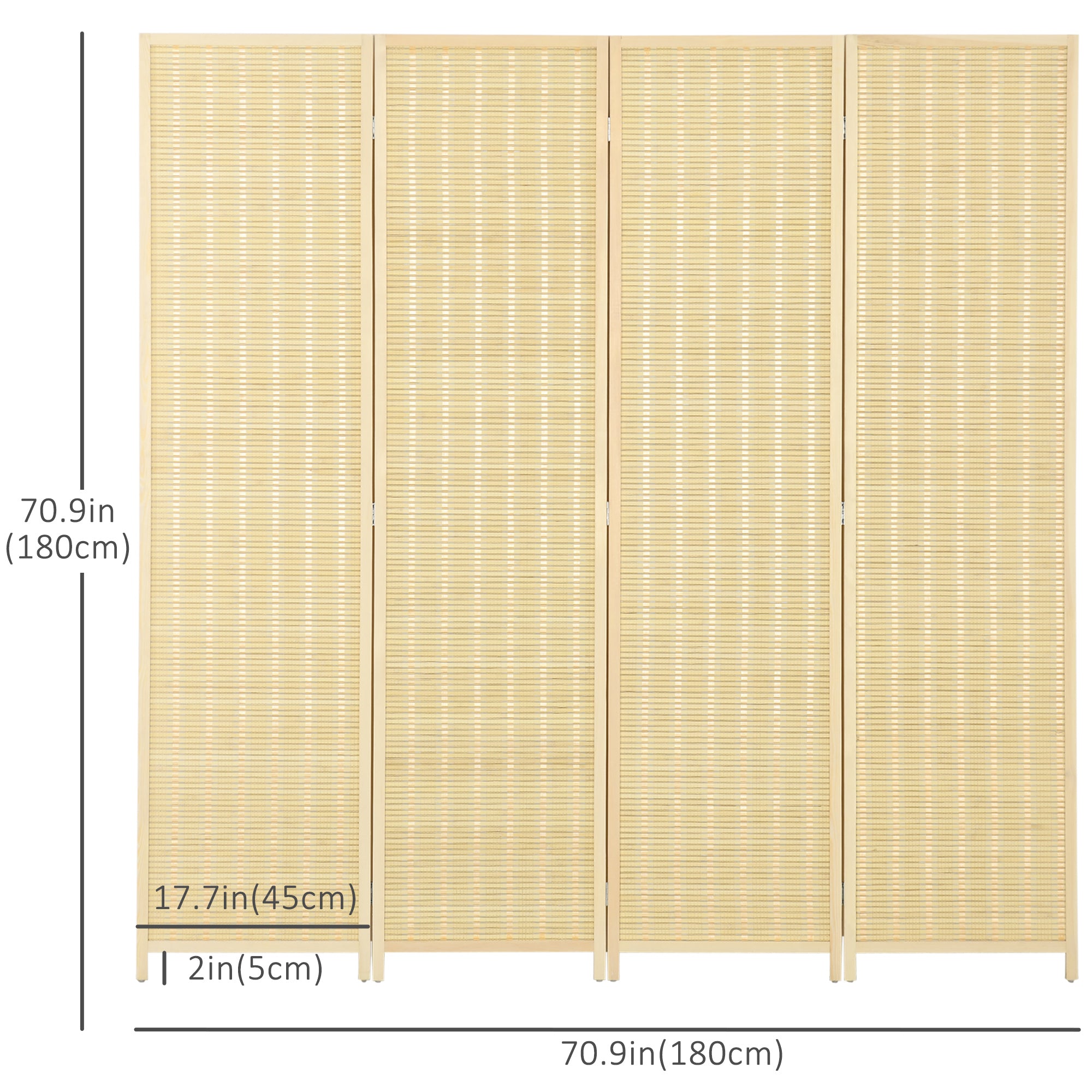 HOMCOM 4 Panel Room Divider, 6 Ft Tall Indoor Portable Folding Privacy Screens, Bamboo Hand-Woven Freestanding Partition Wall Divider for Home Office, Natural