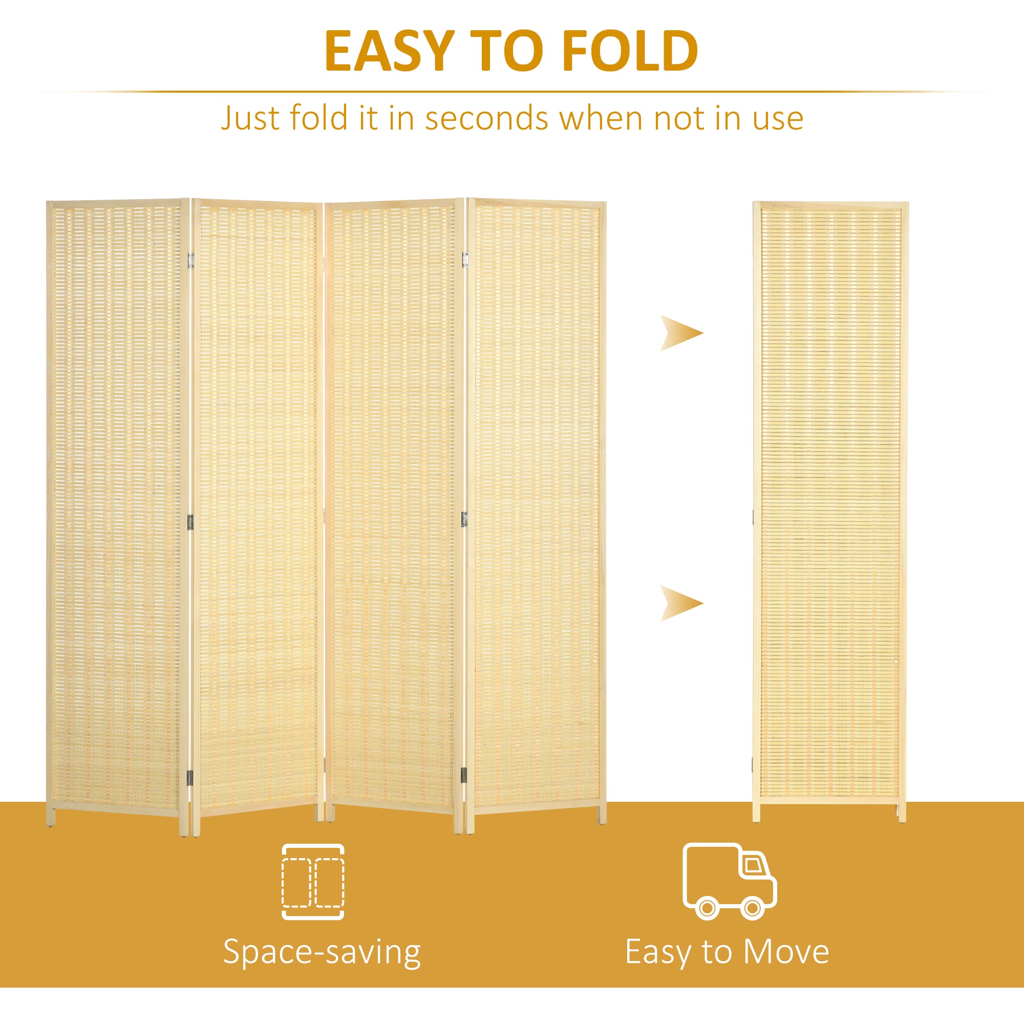 HOMCOM 4 Panel Room Divider, 6 Ft Tall Indoor Portable Folding Privacy Screens, Bamboo Hand-Woven Freestanding Partition Wall Divider for Home Office, Natural