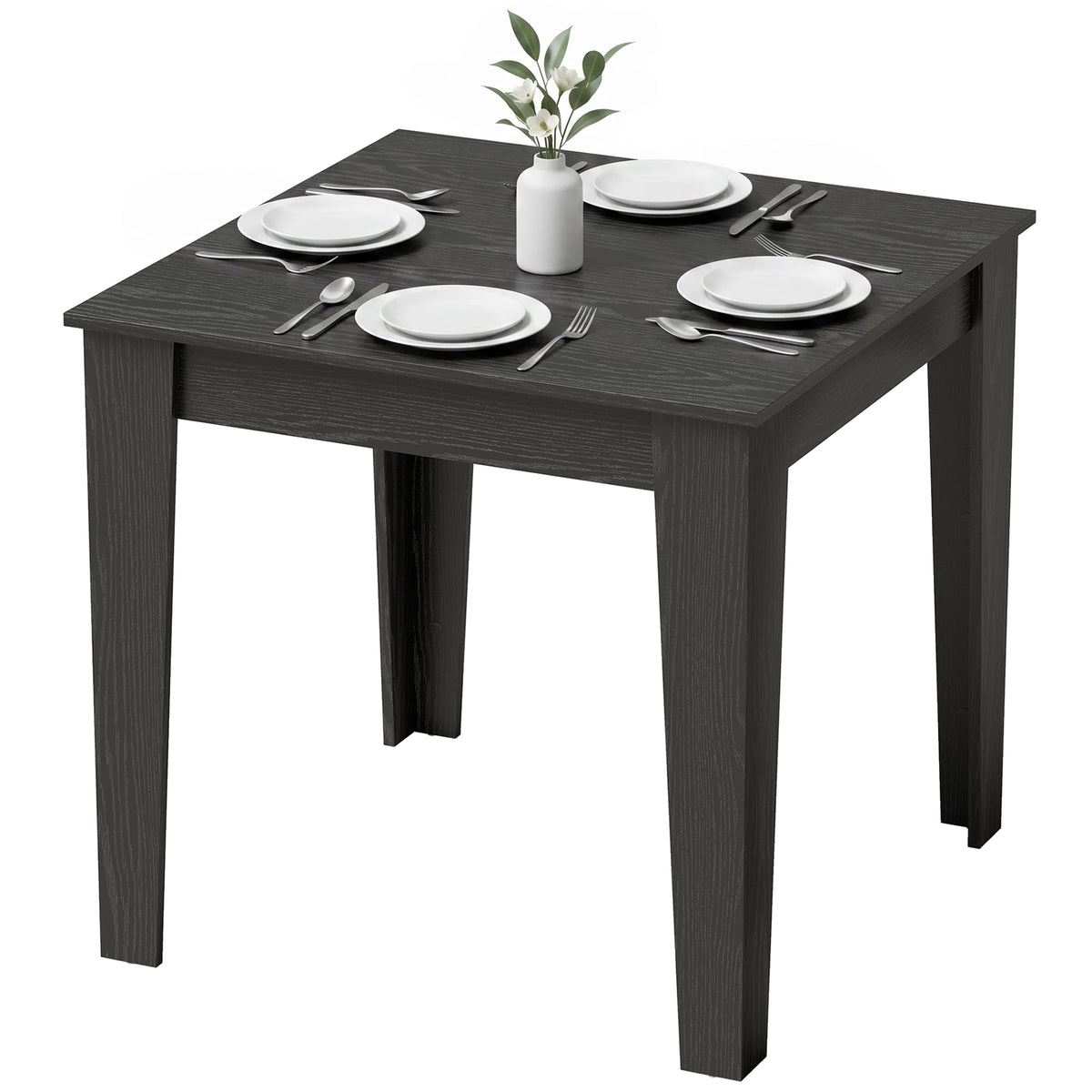 Square Dining Table for 4, 31.5" Modern Kitchen Table with Wood Effect Tabletop, for Dining Room, Kitchen, Living Room, Black Wood Effect