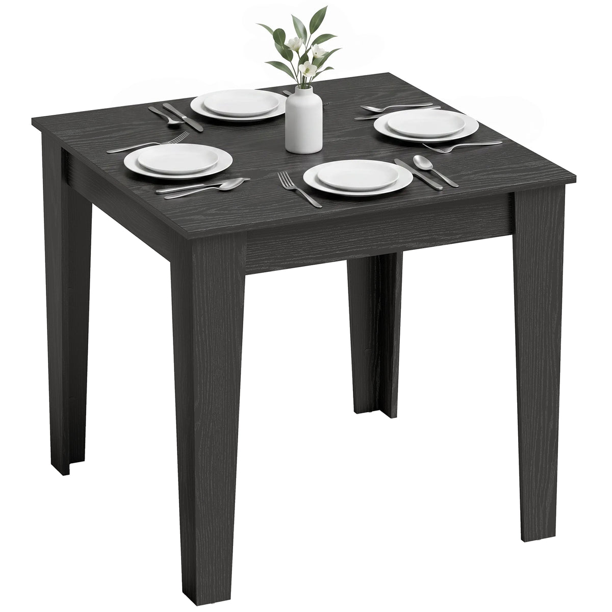 Square Dining Table for 4, 31.5" Modern Kitchen Table with Wood Effect Tabletop, for Dining Room, Kitchen, Living Room, Black Wood Effect